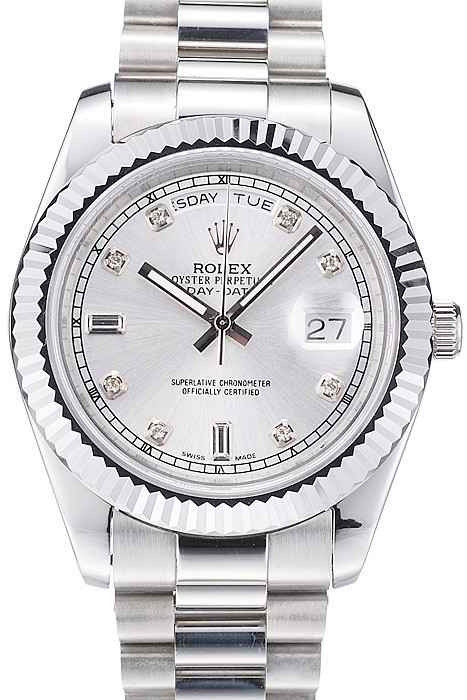MiroTime Rolex DayDate Stainless Steel Ribbed Bezel Silver Dial 41976