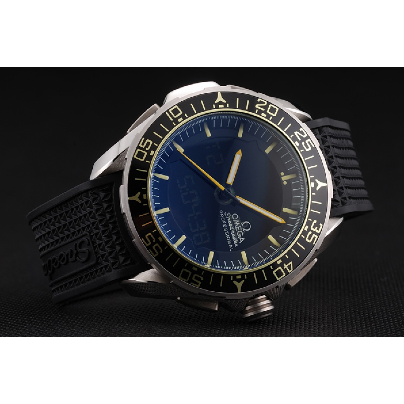 MiroTime Omega Speedmaster Skywalker X-33 Black Dial Yellow On Black Bezel Stainless Steel Case Black Rubber Strap
