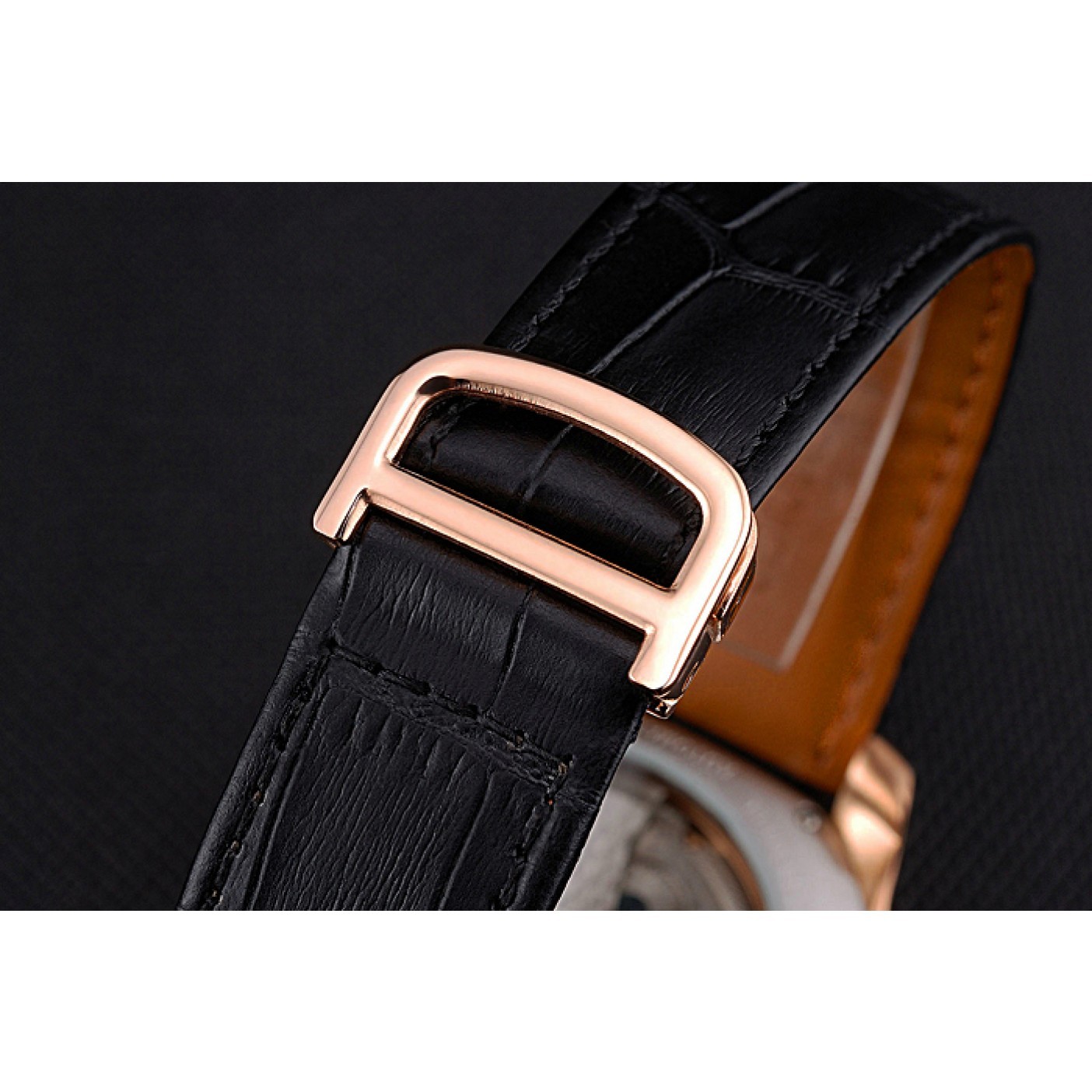 MiroTime Cartier Calibre Tourbillon Black Dial Gold Case Black Leather Strap 622754