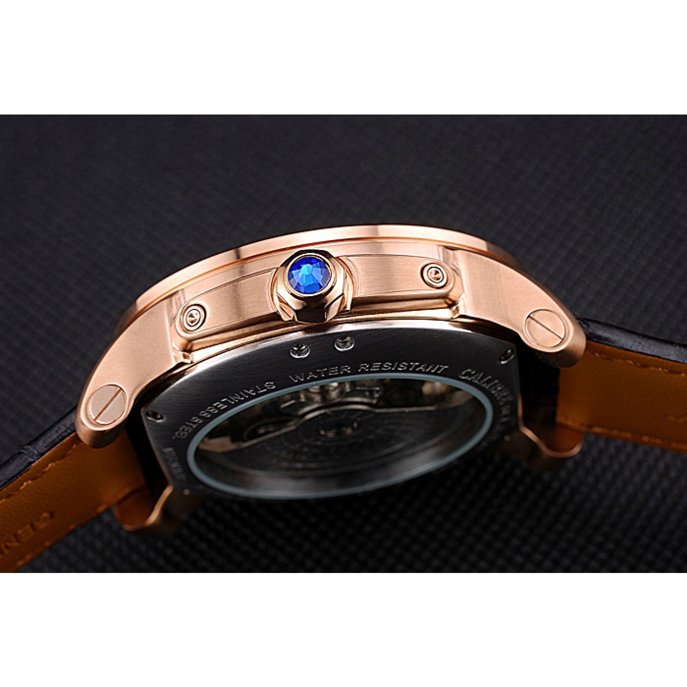 MiroTime Cartier Calibre Tourbillon Black Dial Gold Case Black Leather Strap 622754