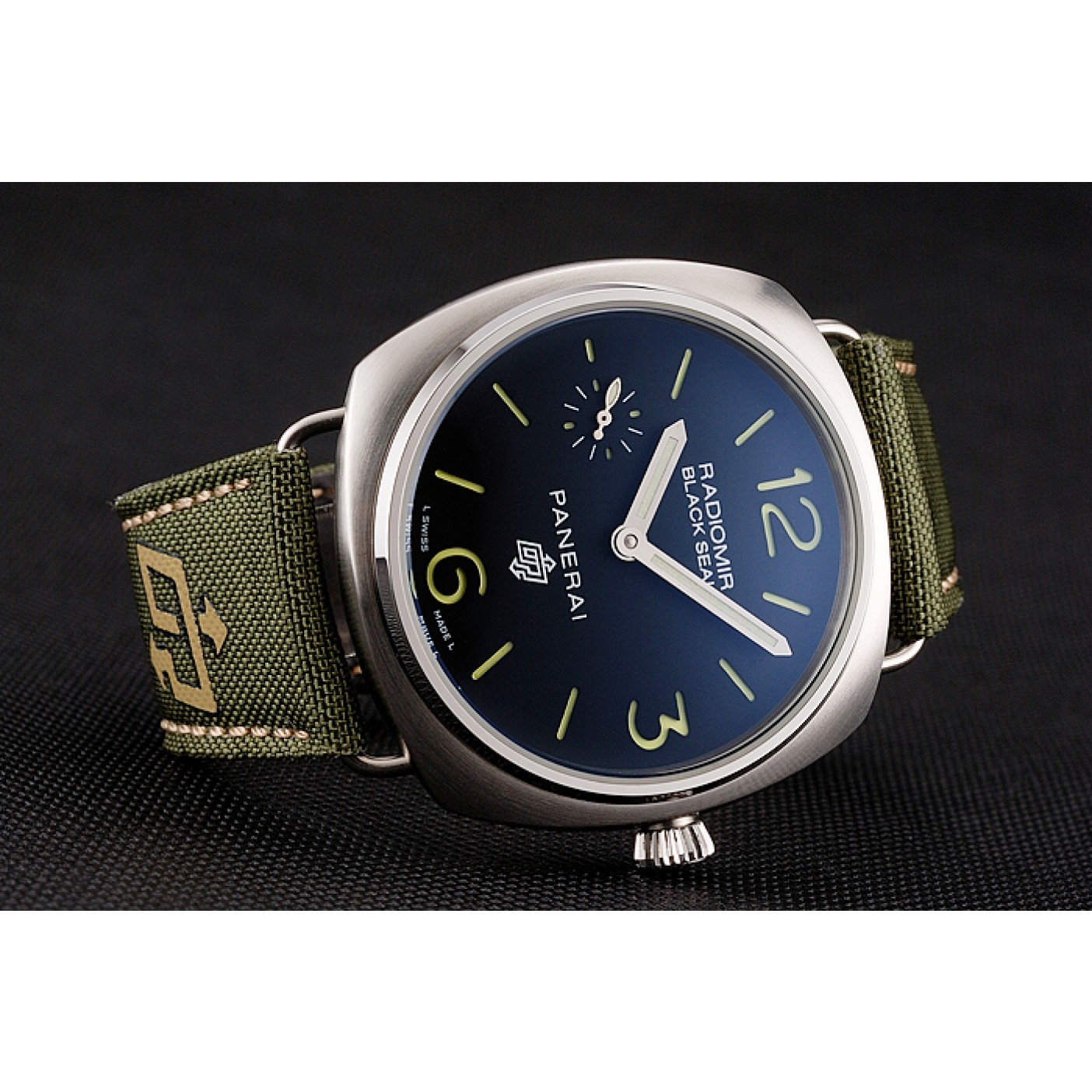 MiroTime Panerai Radiomir Black Seal Logo Acciaio Black Dial Green Bracelet 1454017