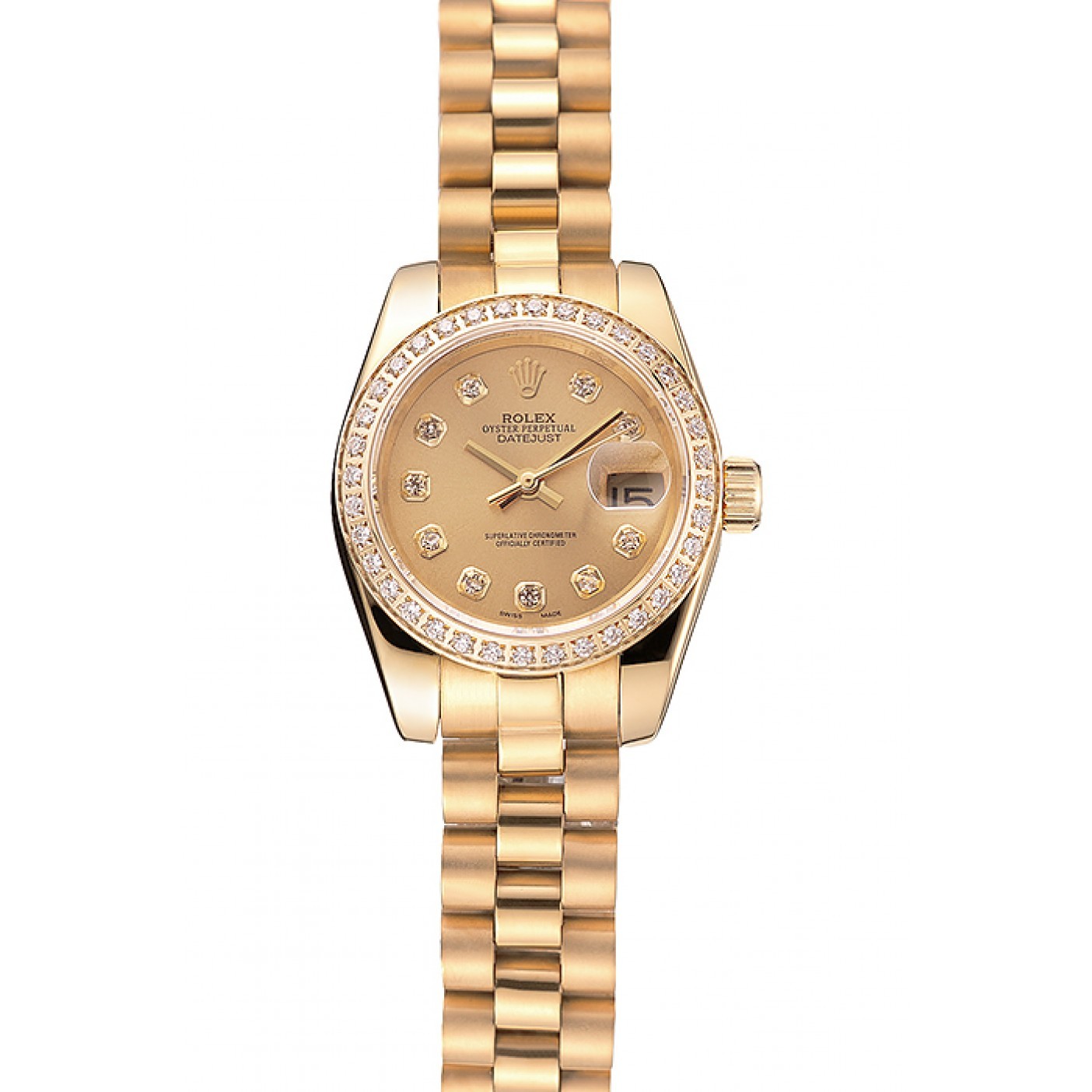 MiroTime Swiss Rolex Lady-Datejust Champagne Dial Diamond Bezel Gold Bracelet 1454095