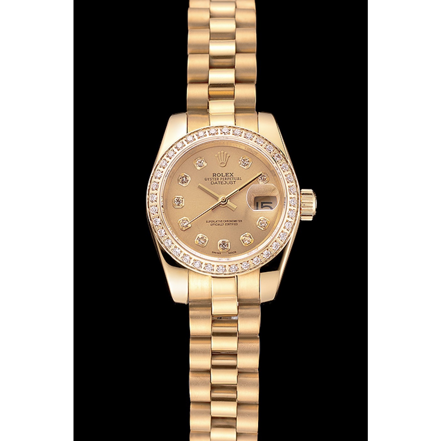 MiroTime Swiss Rolex Lady-Datejust Champagne Dial Diamond Bezel Gold Bracelet 1454095