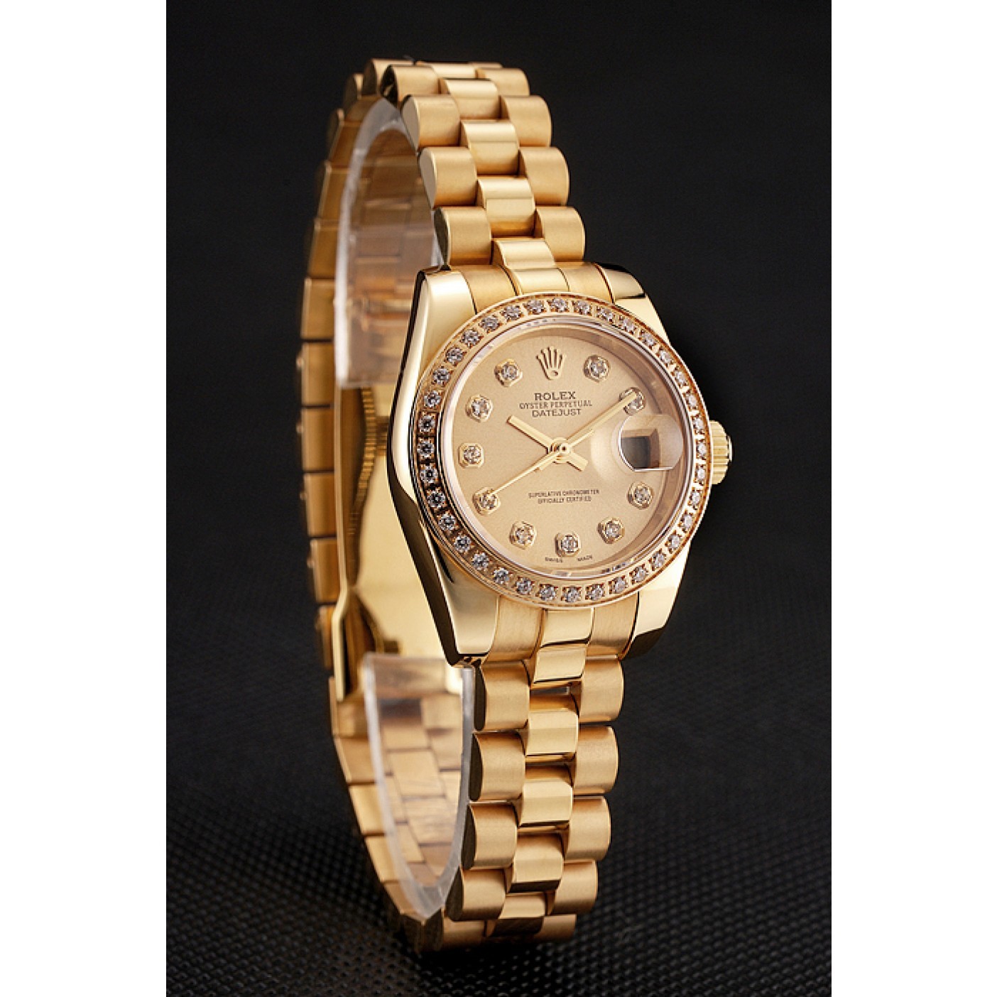MiroTime Swiss Rolex Lady-Datejust Champagne Dial Diamond Bezel Gold Bracelet 1454095