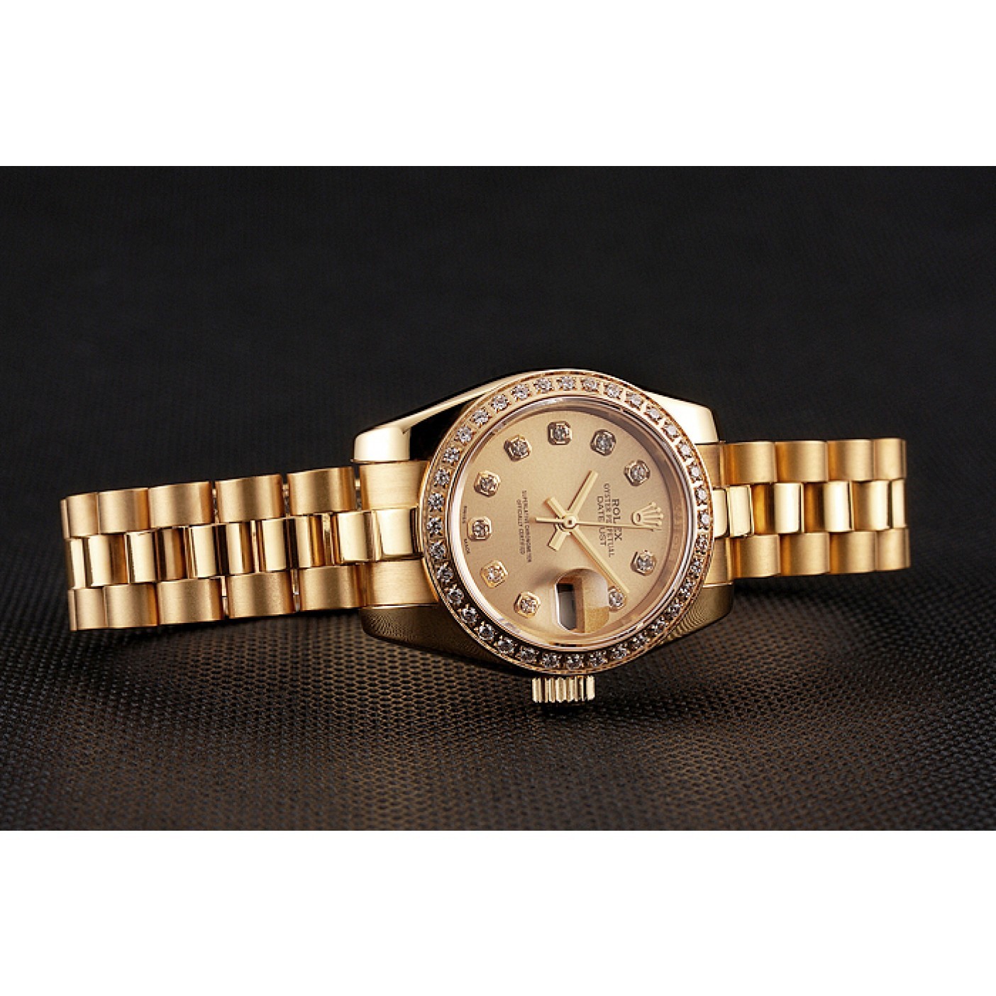 MiroTime Swiss Rolex Lady-Datejust Champagne Dial Diamond Bezel Gold Bracelet 1454095