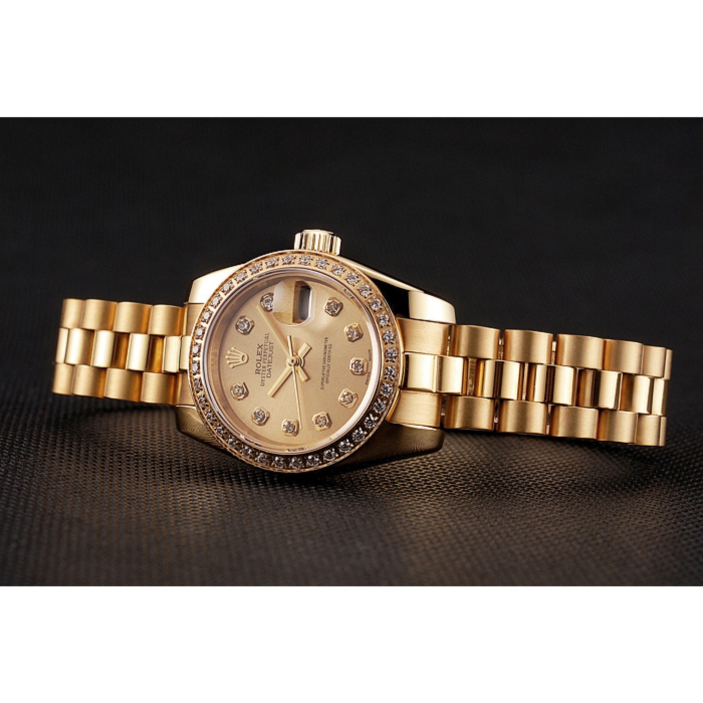 MiroTime Swiss Rolex Lady-Datejust Champagne Dial Diamond Bezel Gold Bracelet 1454095