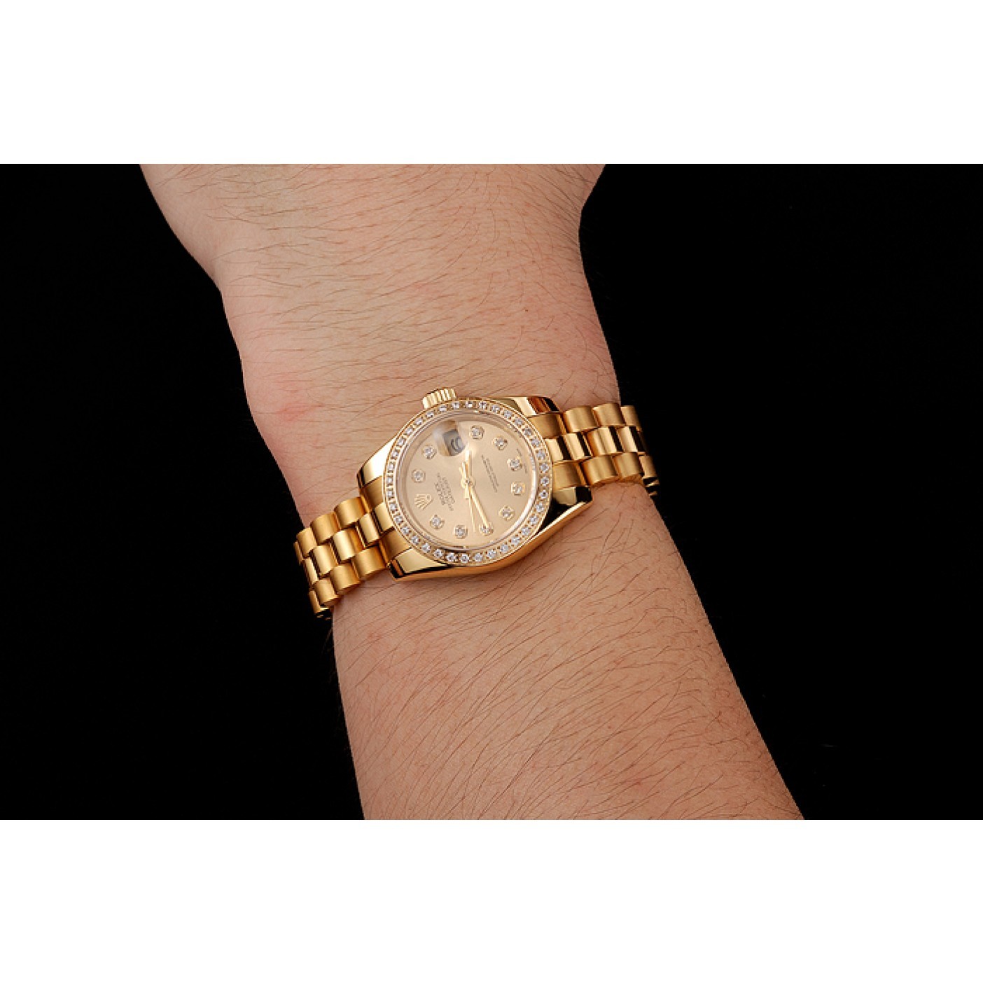 MiroTime Swiss Rolex Lady-Datejust Champagne Dial Diamond Bezel Gold Bracelet 1454095
