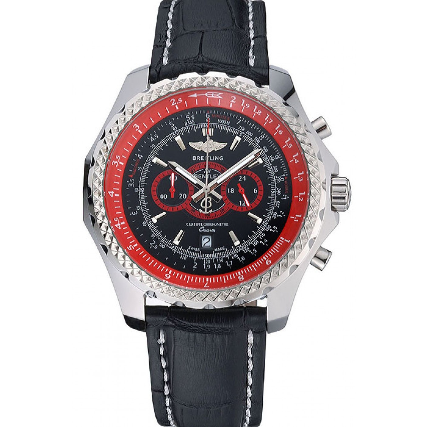 MiroTime Breilting Bentley Supersports Black And Red Dial Black Leather Bracelet 622430