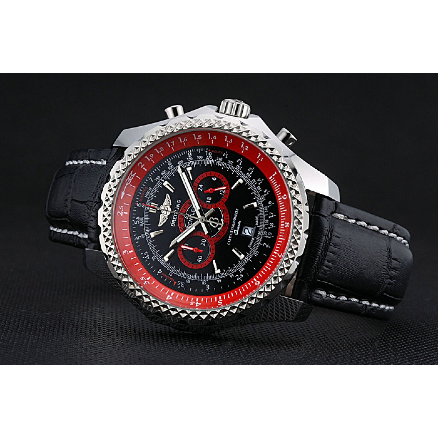 MiroTime Breilting Bentley Supersports Black And Red Dial Black Leather Bracelet 622430