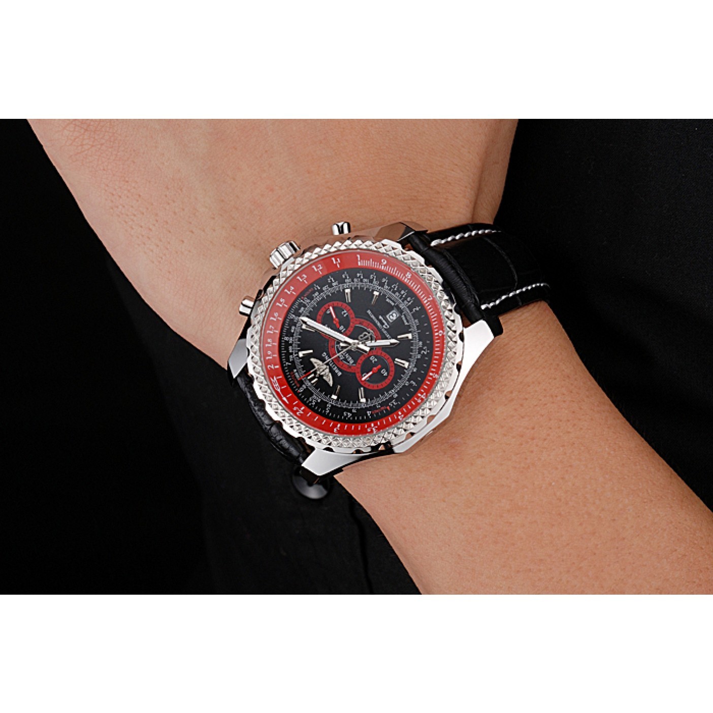 MiroTime Breilting Bentley Supersports Black And Red Dial Black Leather Bracelet 622430