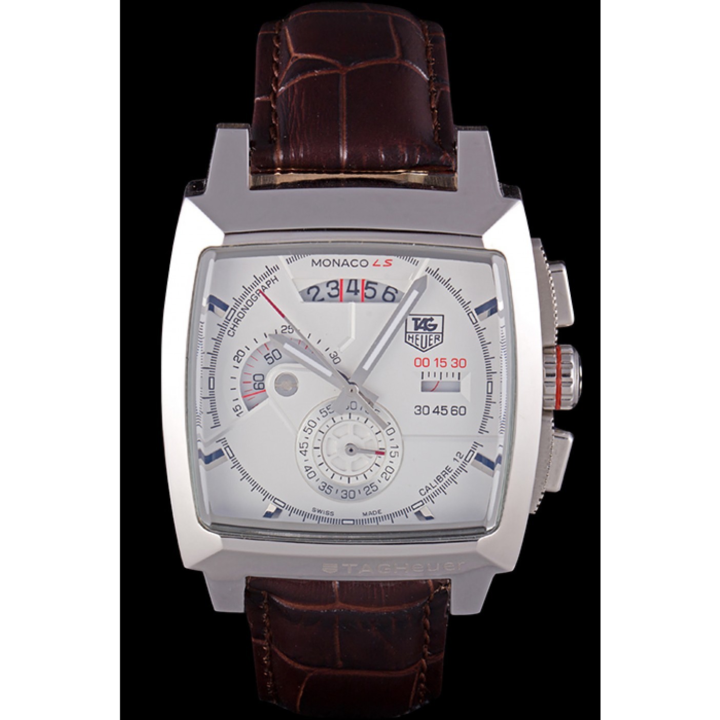 MiroTime Tag Heuer Monaco Brushed Stainless Steel Case White Dial Brown Leather Strap 98173