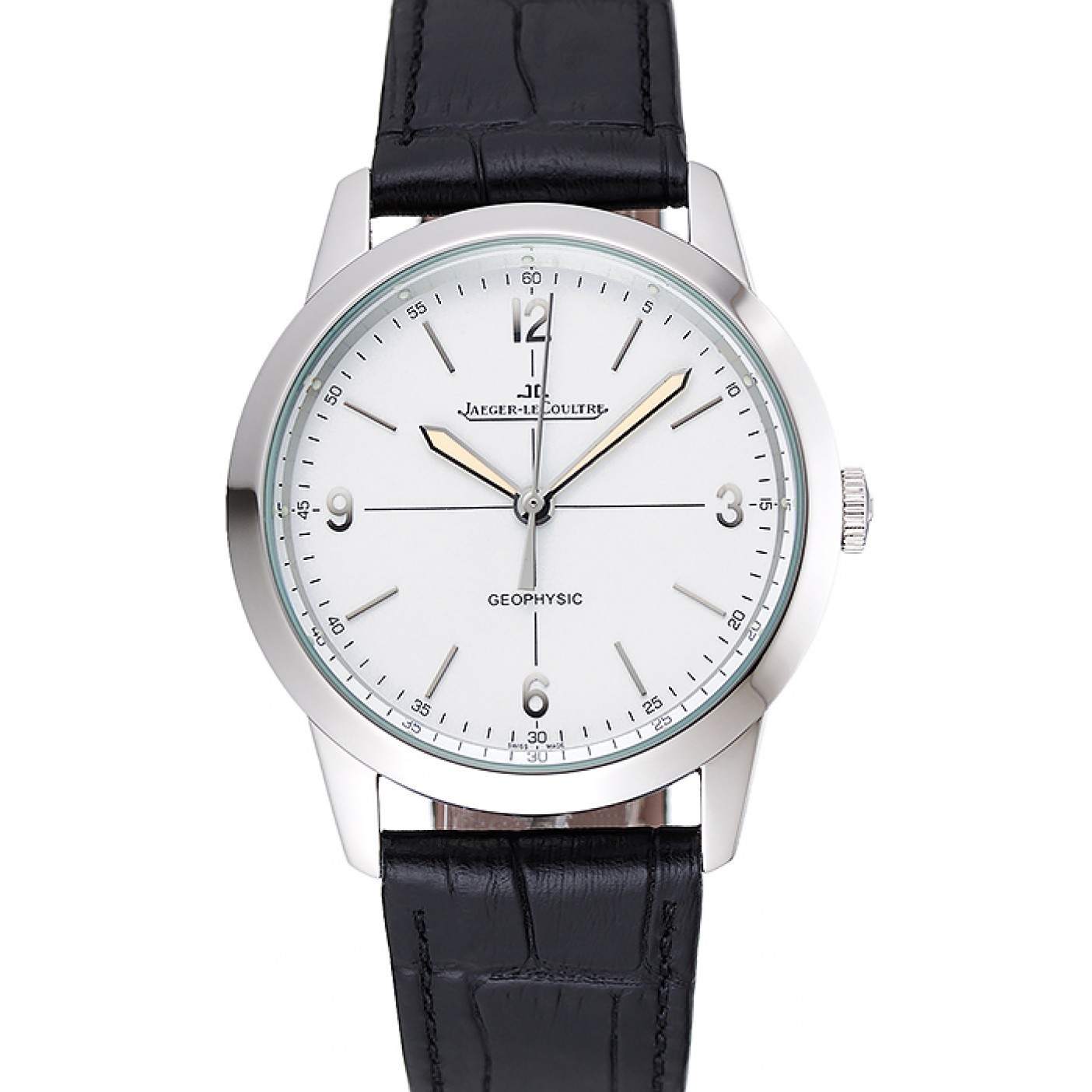 MiroTime Jaeger LeCoultre Geophysic White Dial Silver Case Black Leather Bracelet 1454040