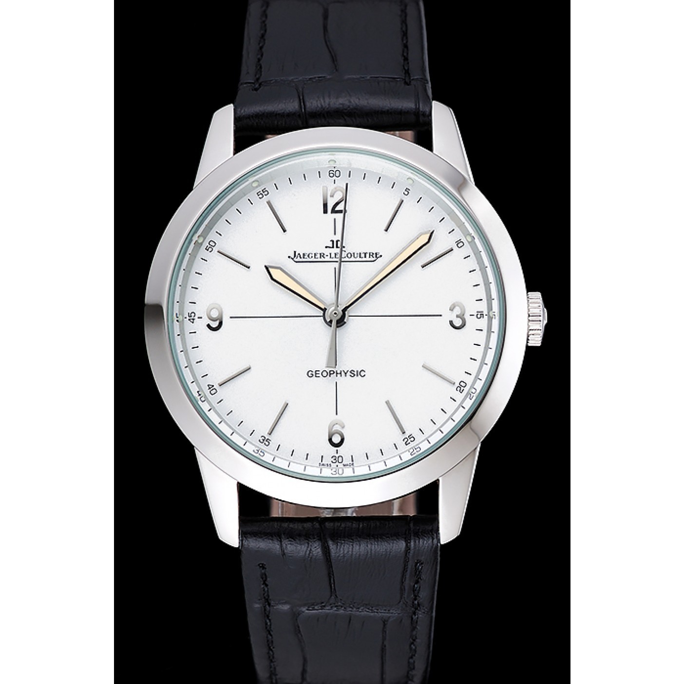 MiroTime Jaeger LeCoultre Geophysic White Dial Silver Case Black Leather Bracelet 1454040