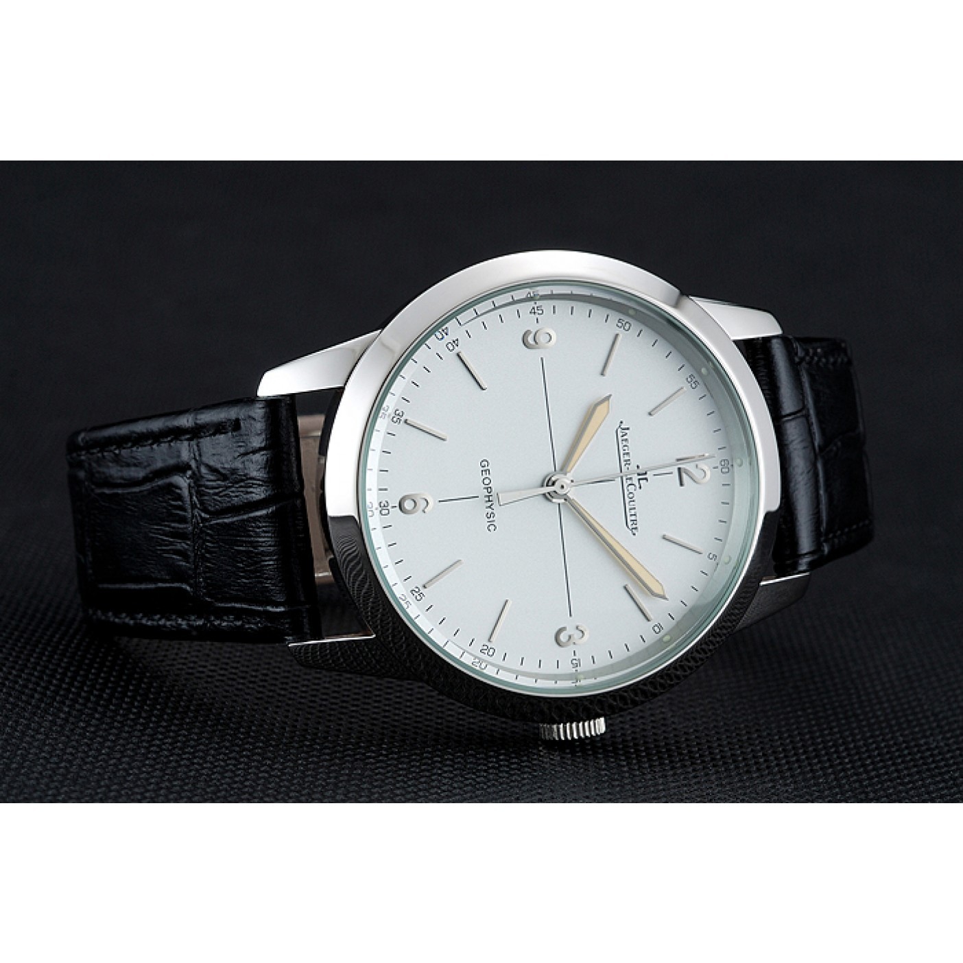 MiroTime Jaeger LeCoultre Geophysic White Dial Silver Case Black Leather Bracelet 1454040