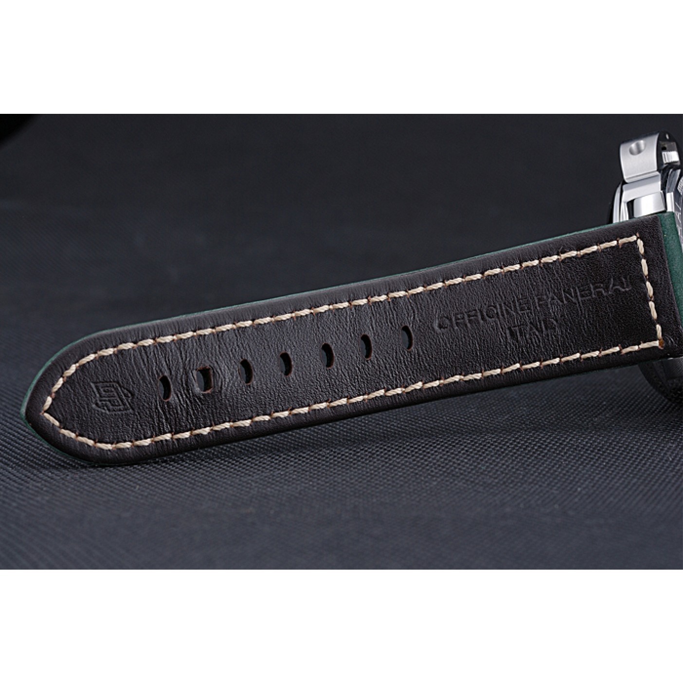 MiroTime Panerai Luminor Marina Polished Stainless Steel Bezel Green Leather Bracelet 622310