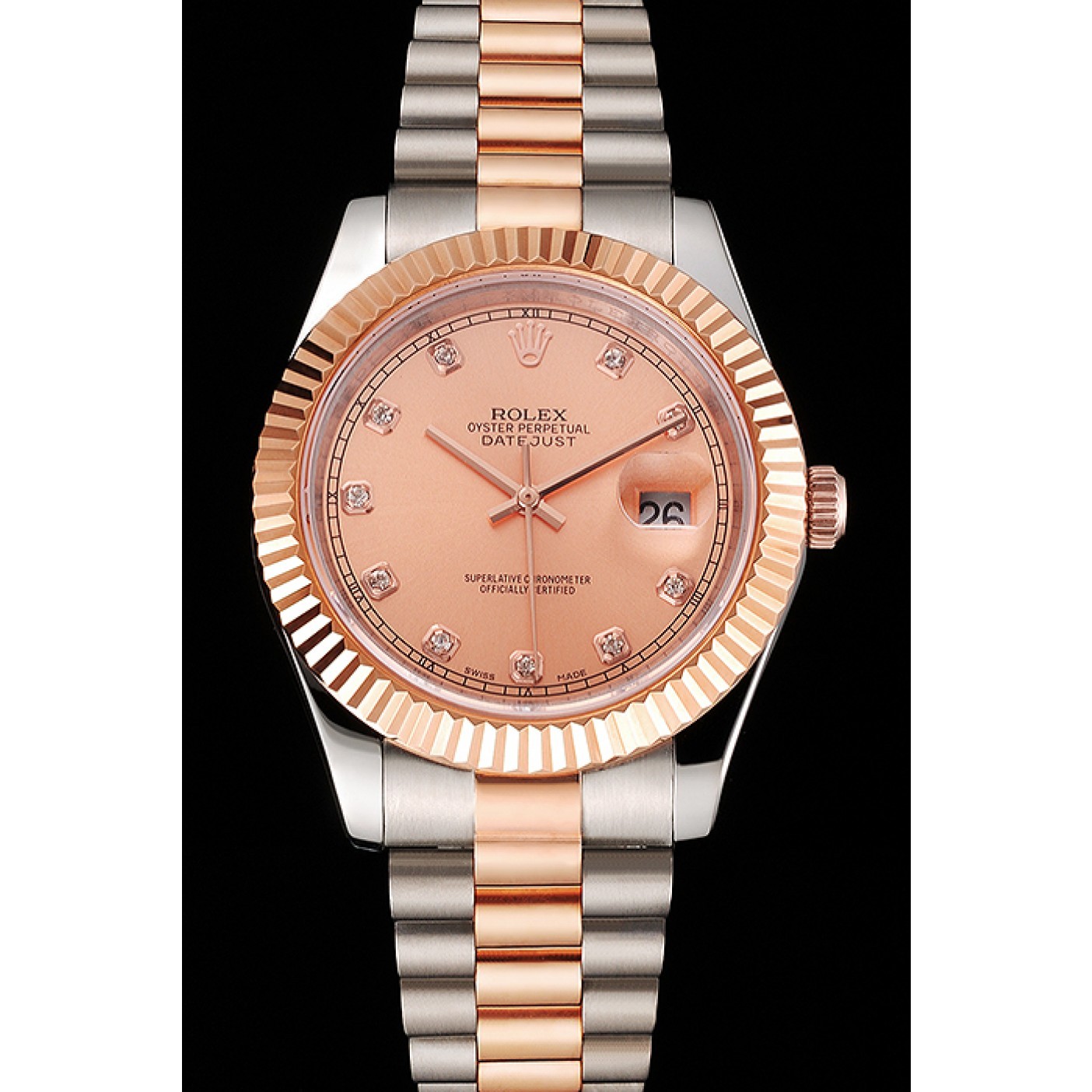 MiroTime Swiss Rolex Datejust Rose Gold Dial And Bezel Stainless Steel Case Two Tone Bracelet