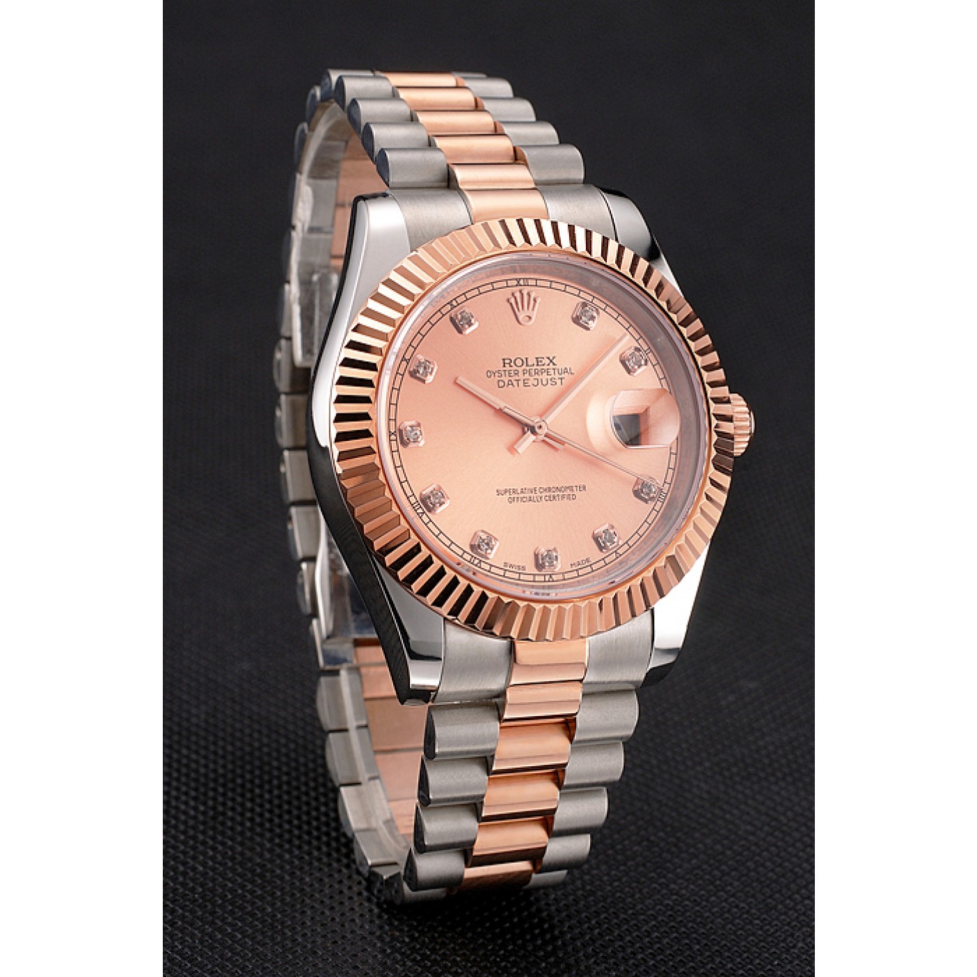 MiroTime Swiss Rolex Datejust Rose Gold Dial And Bezel Stainless Steel Case Two Tone Bracelet