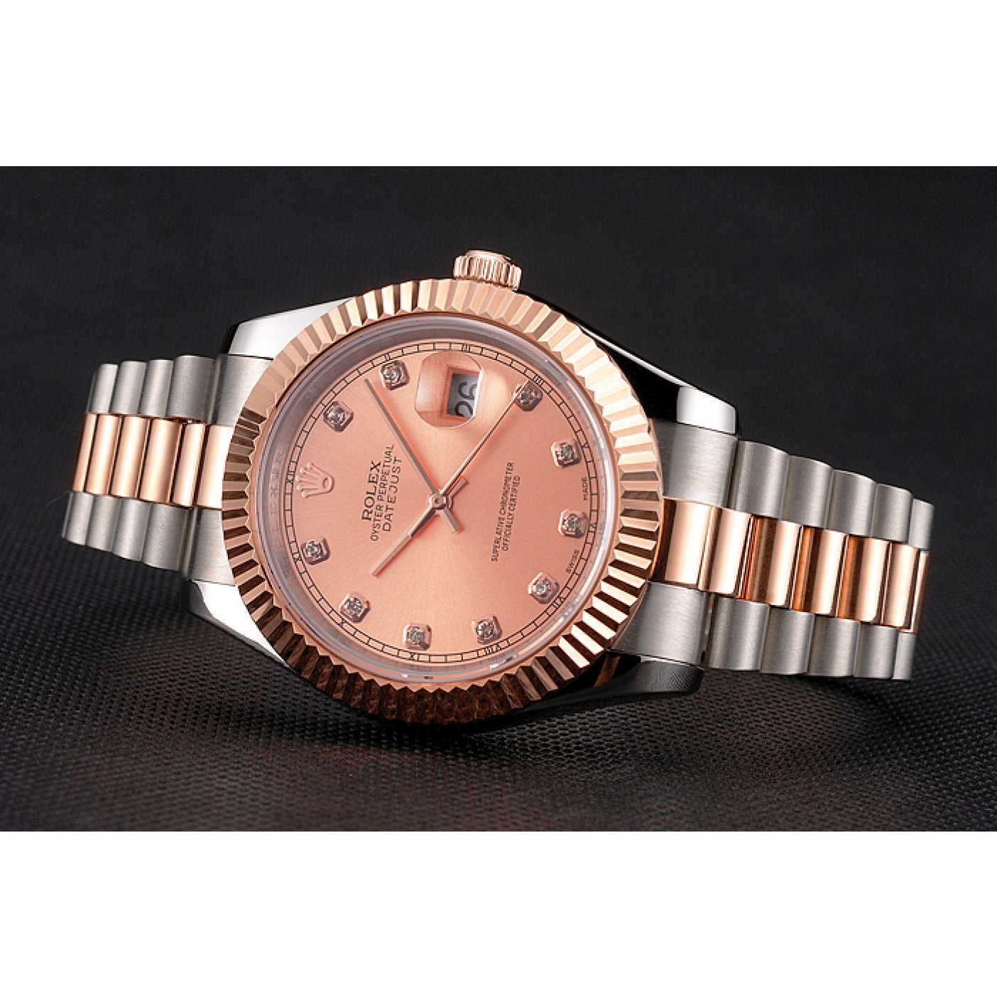 MiroTime Swiss Rolex Datejust Rose Gold Dial And Bezel Stainless Steel Case Two Tone Bracelet