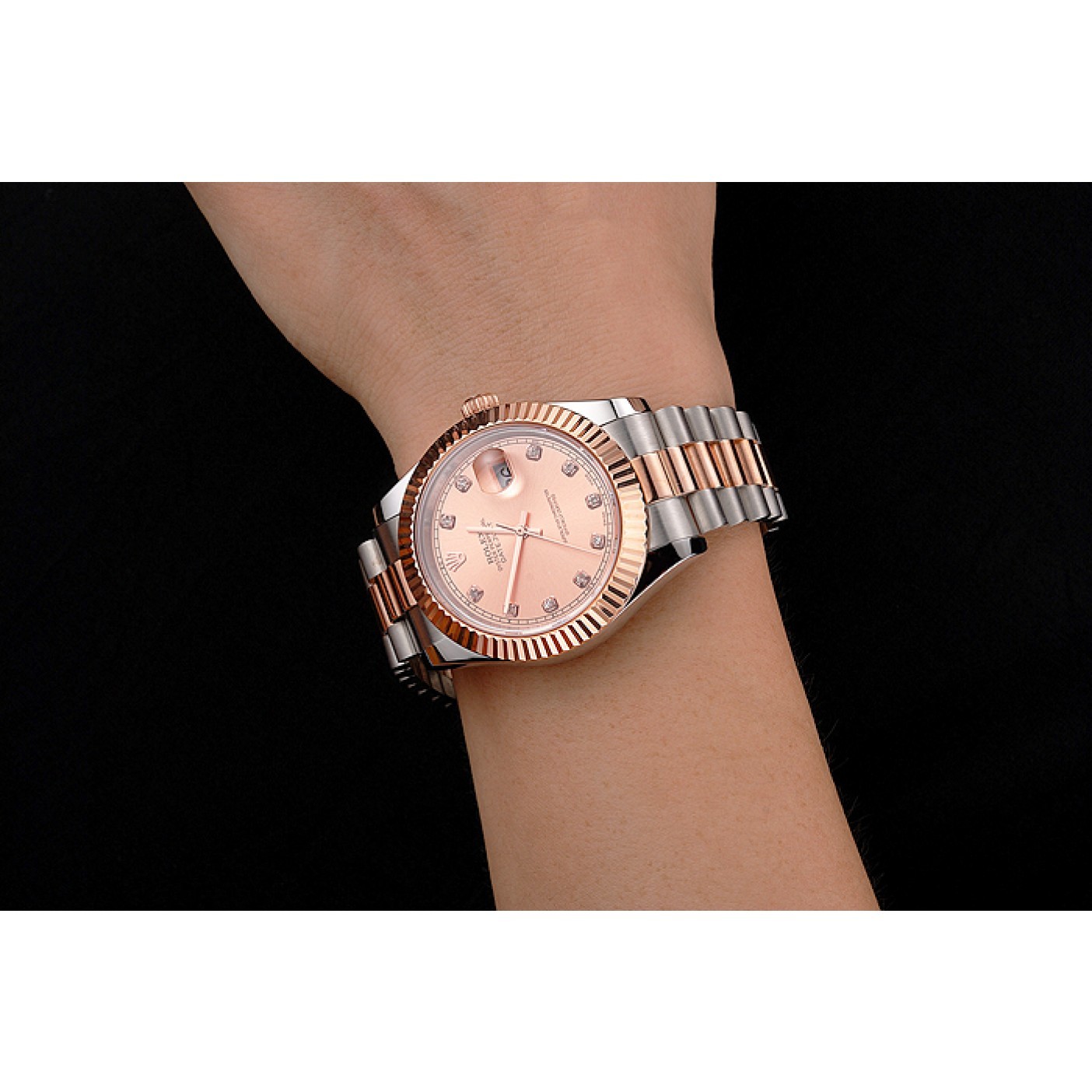 MiroTime Swiss Rolex Datejust Rose Gold Dial And Bezel Stainless Steel Case Two Tone Bracelet