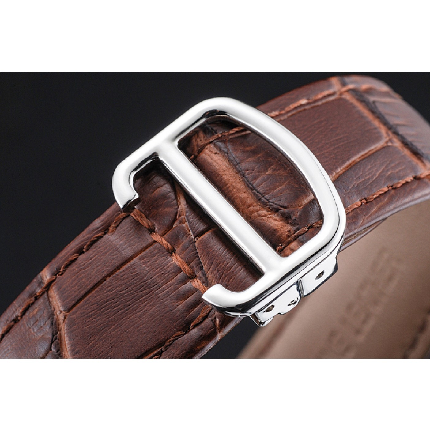 MiroTime Cartier Drive De Cartier White Dial Silver Case Brown Leather Bracelet 1454210