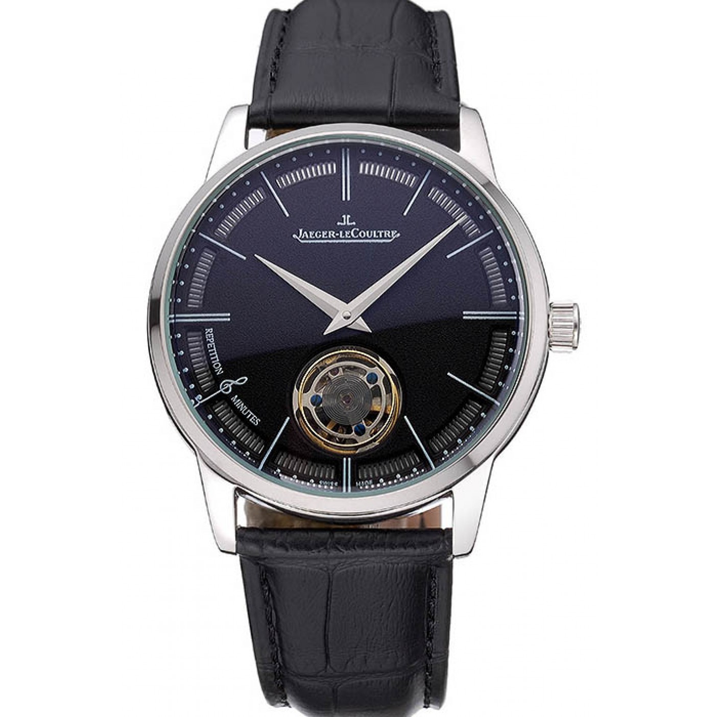 MiroTime Jaeger-LeCoultre Master Flying Tourbillon Black Dial Stainless Steel Case Black Leather Strap 622777