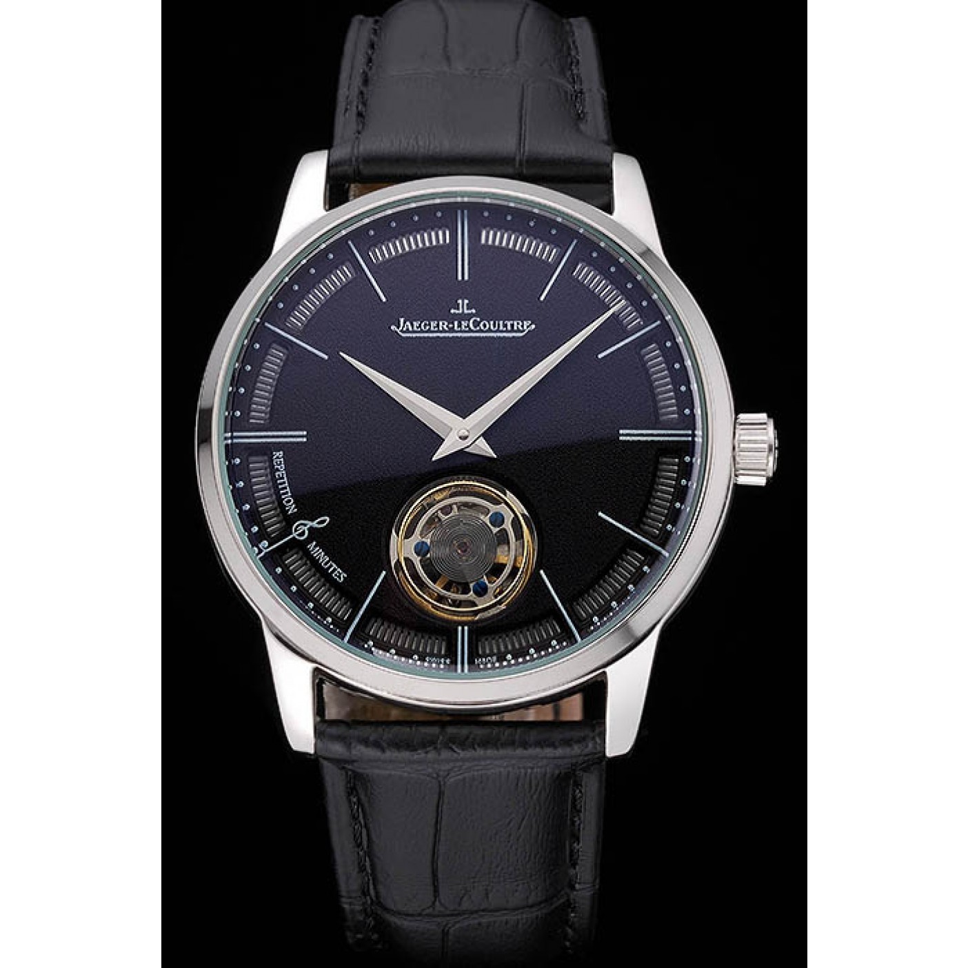 MiroTime Jaeger-LeCoultre Master Flying Tourbillon Black Dial Stainless Steel Case Black Leather Strap 622777
