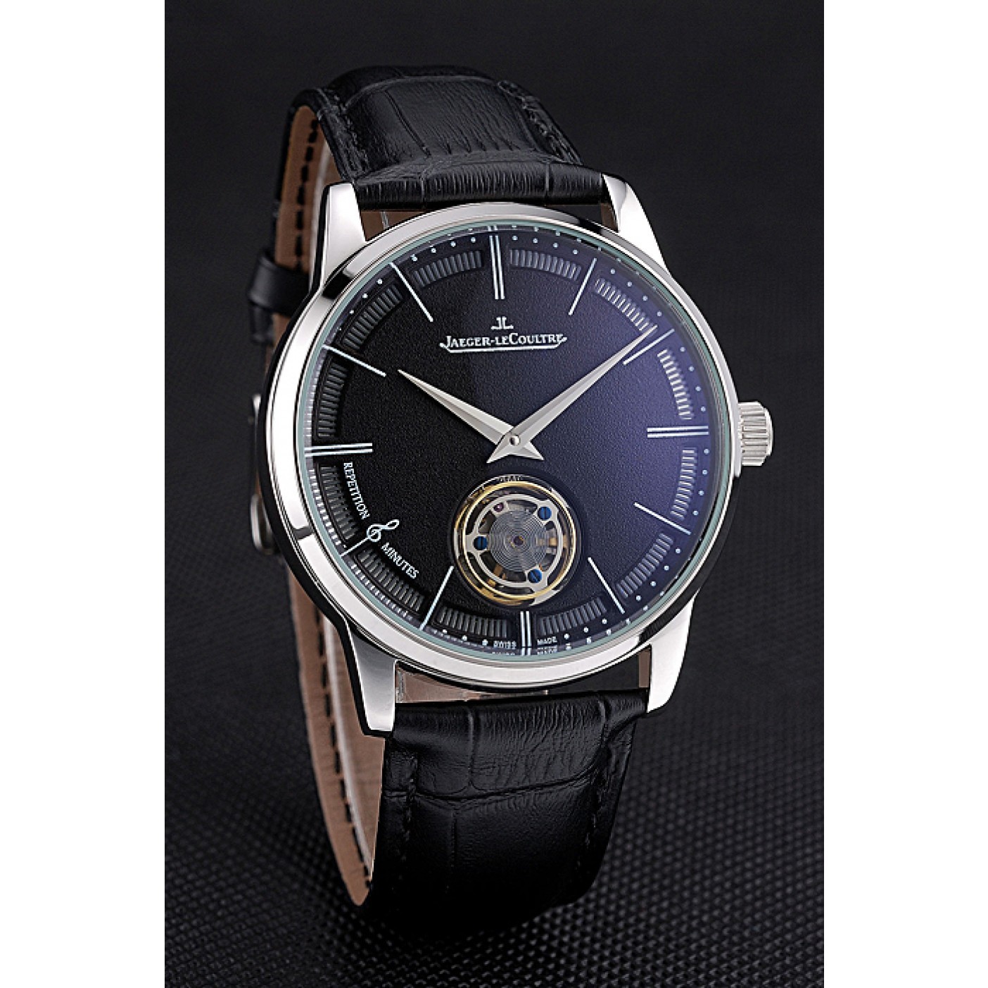 MiroTime Jaeger-LeCoultre Master Flying Tourbillon Black Dial Stainless Steel Case Black Leather Strap 622777