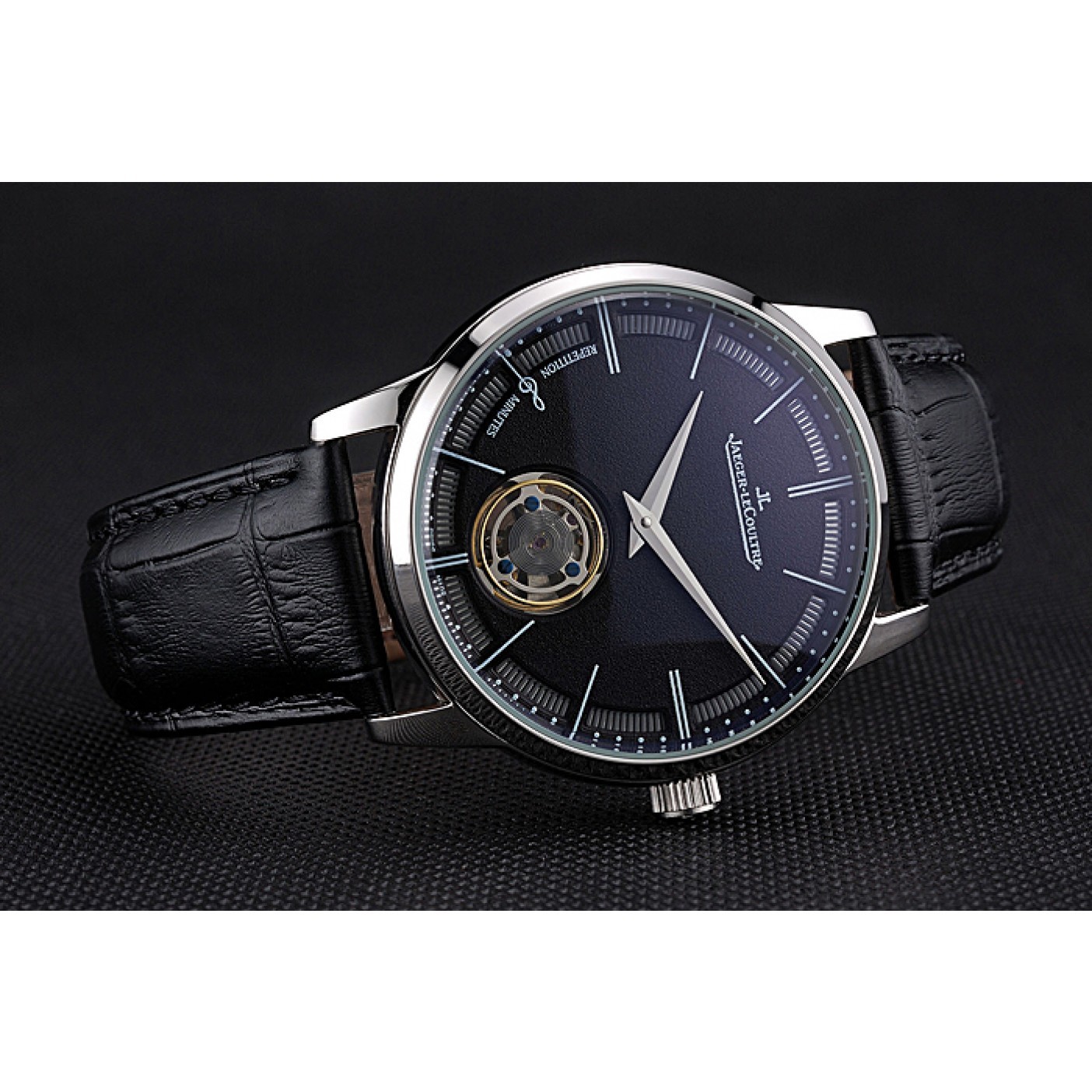 MiroTime Jaeger-LeCoultre Master Flying Tourbillon Black Dial Stainless Steel Case Black Leather Strap 622777