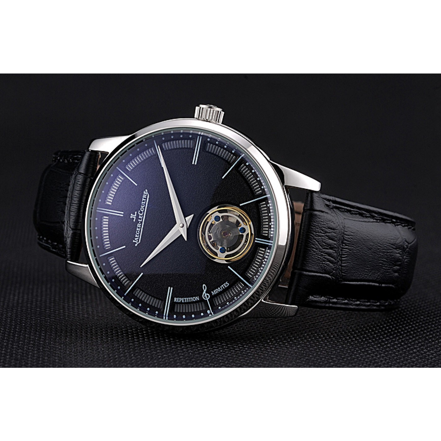 MiroTime Jaeger-LeCoultre Master Flying Tourbillon Black Dial Stainless Steel Case Black Leather Strap 622777