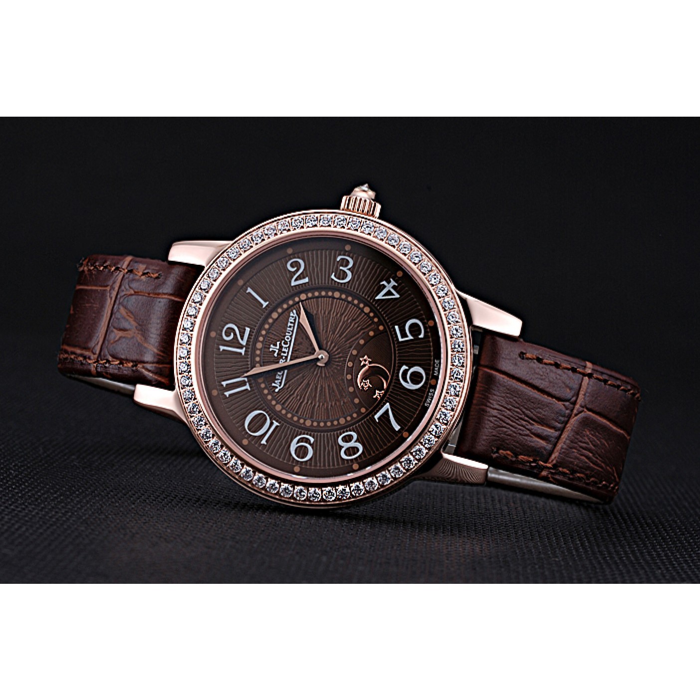 MiroTime Jaeger LeCoultre Rendez-Vous Brown Dial Brown Leather Strap Rose Gold Diamond Bezel 622084