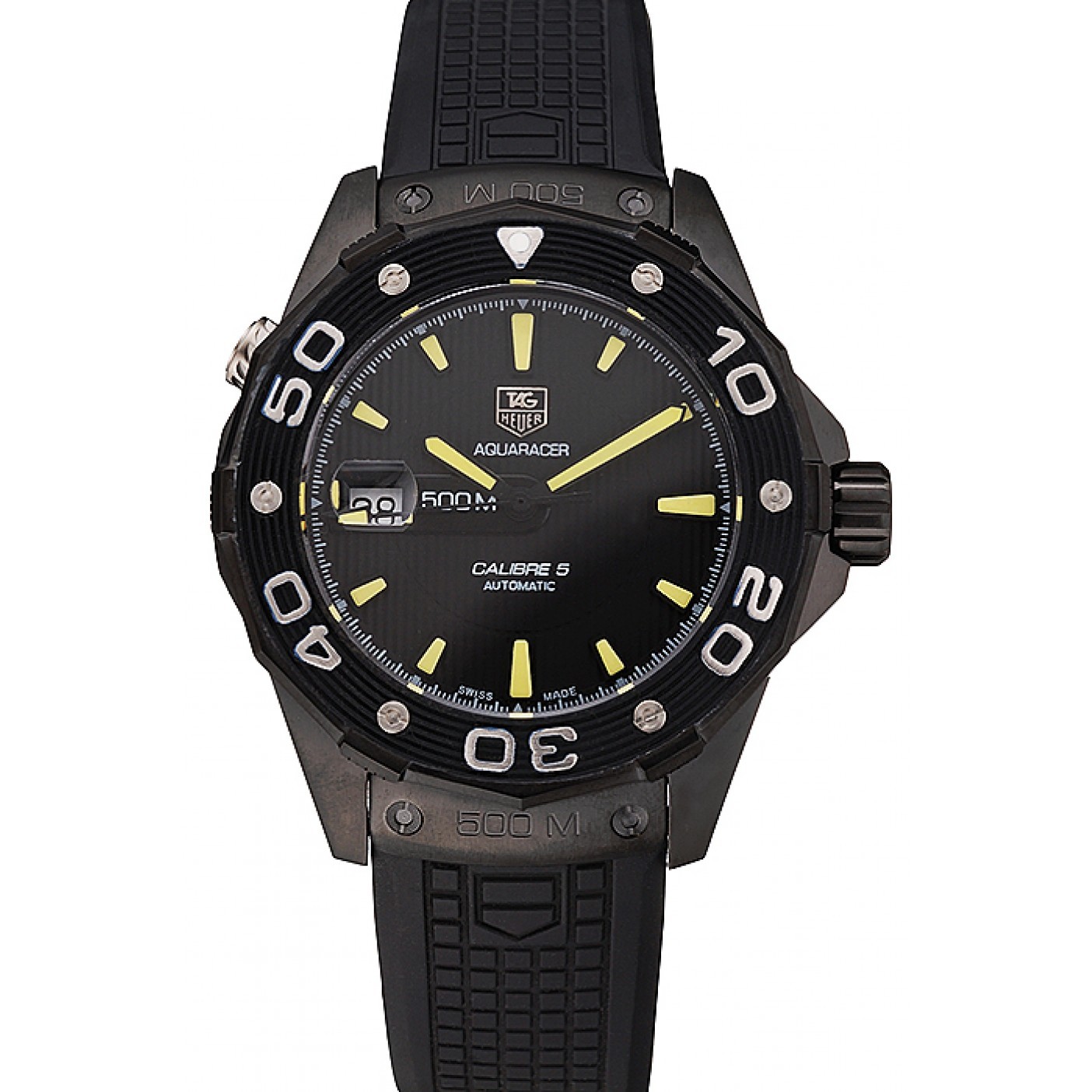 MiroTime Swiss Tag Heuer Aquaracer Calibre 5 Black Dial Black Bezel Black Case Black Rubber Strap