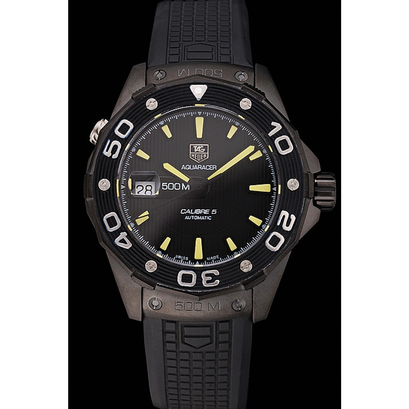 MiroTime Swiss Tag Heuer Aquaracer Calibre 5 Black Dial Black Bezel Black Case Black Rubber Strap