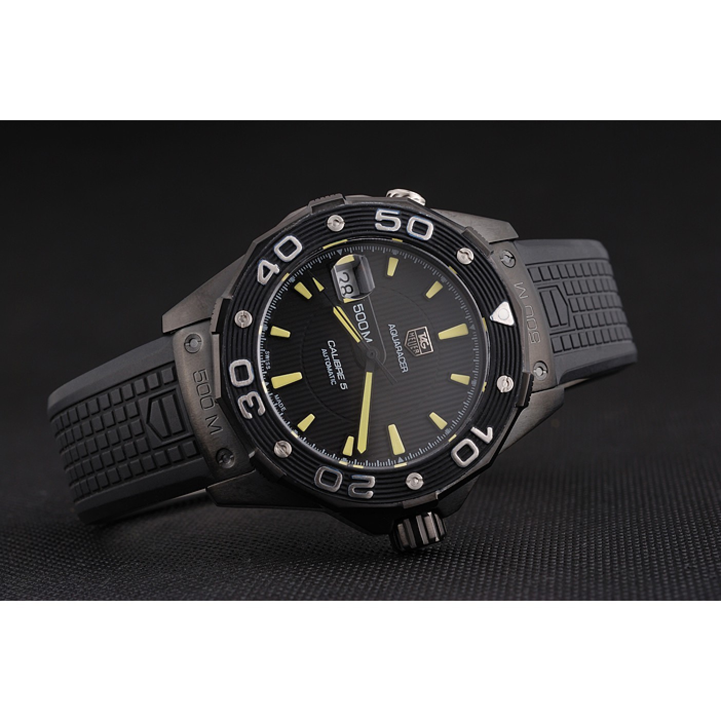 MiroTime Swiss Tag Heuer Aquaracer Calibre 5 Black Dial Black Bezel Black Case Black Rubber Strap