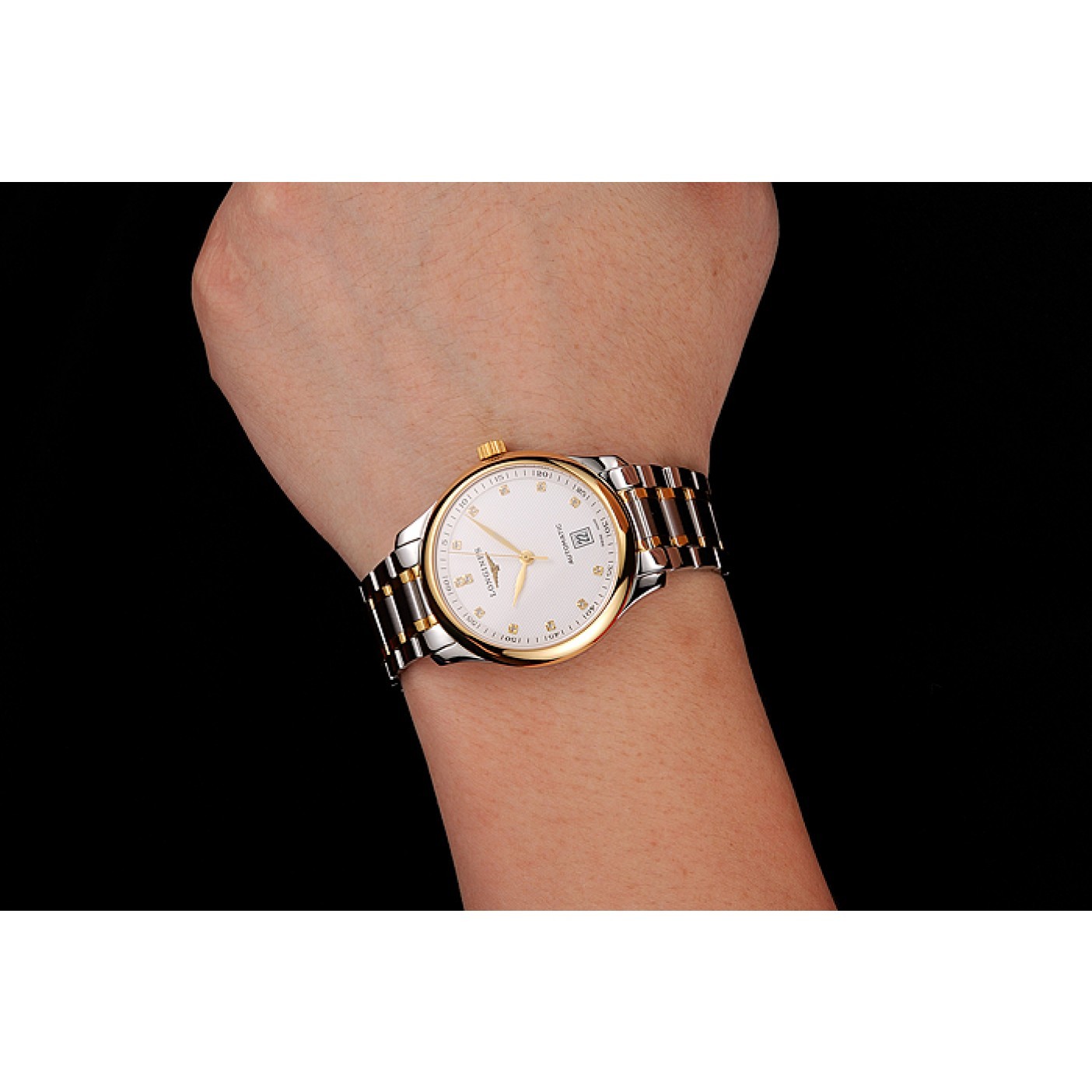 MiroTime Swiss Longines Master White Dial Diamond Hour Markers Two Tone Stainless Steel Bracelet 1453930