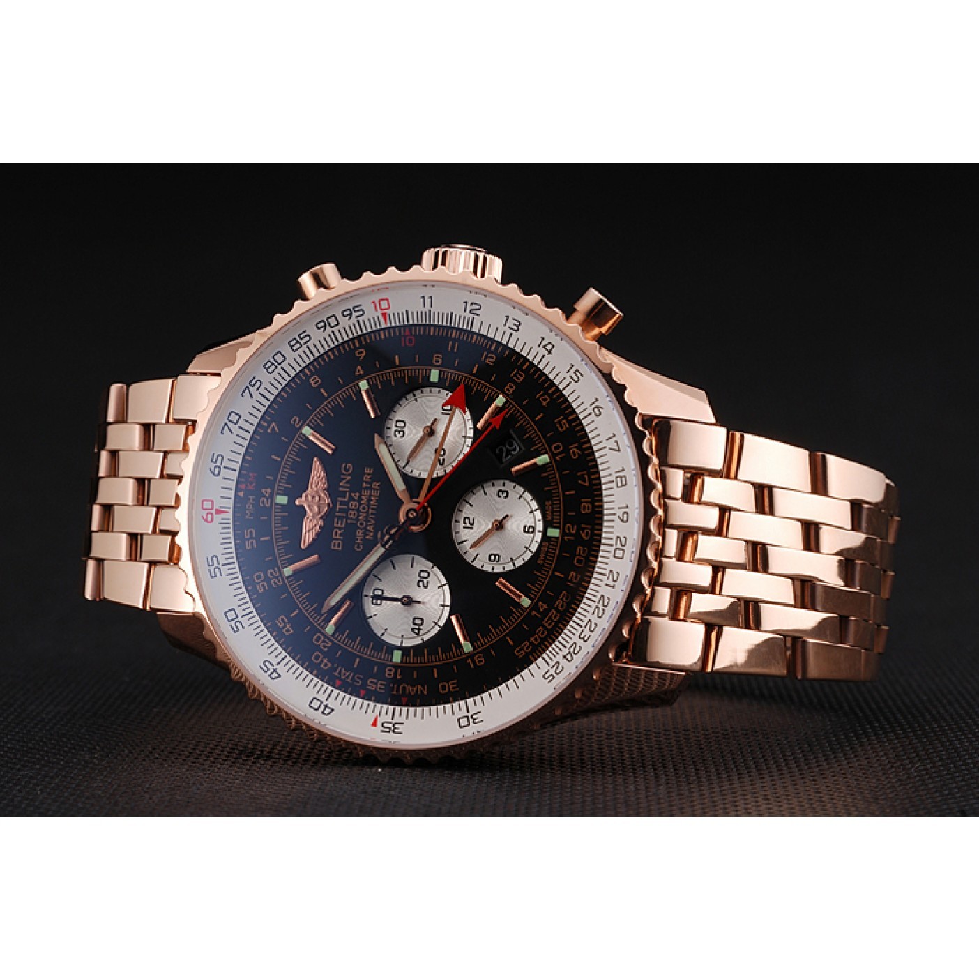 MiroTime Swiss Breitling Navitimer Black Dial Rose Gold Case And Bracelet