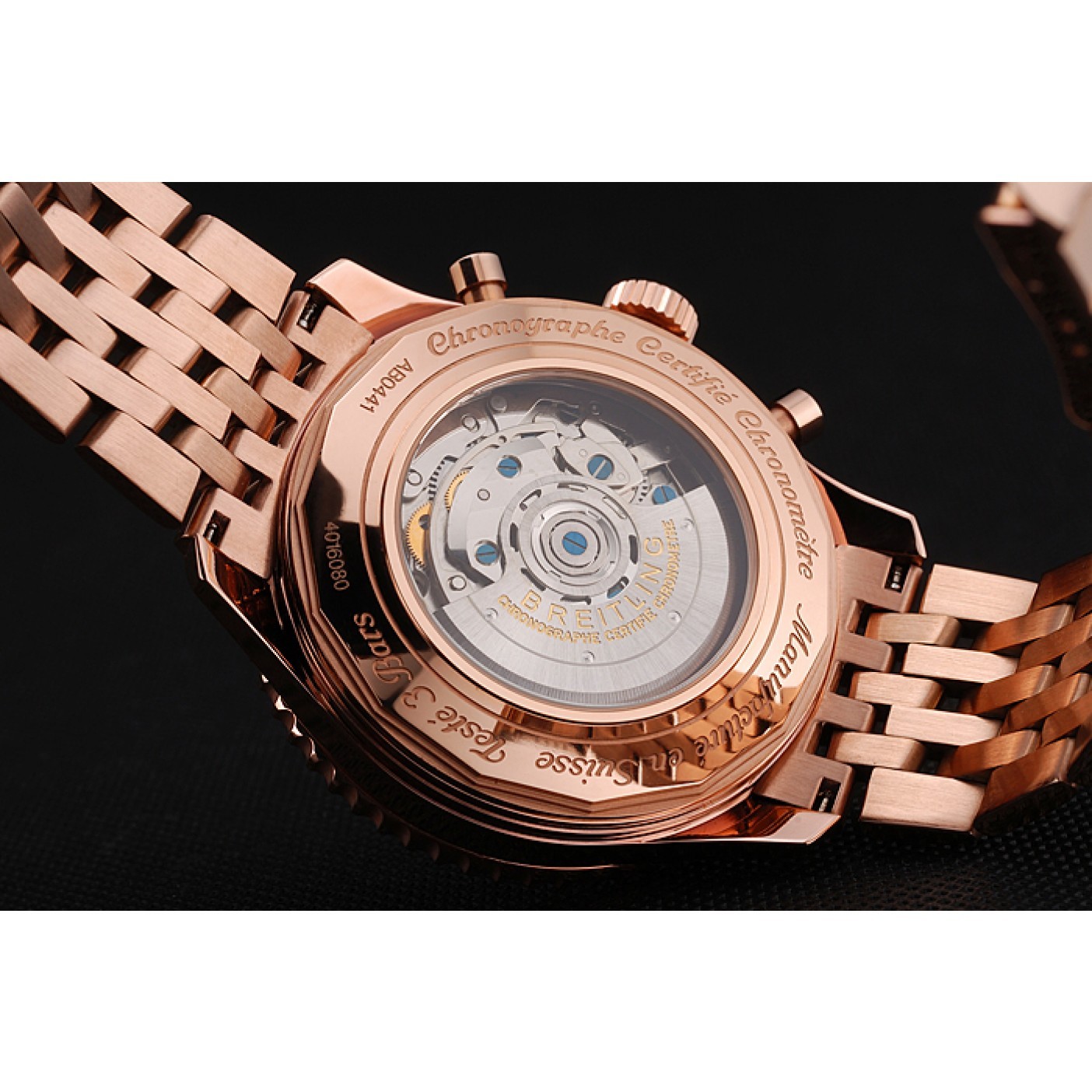 MiroTime Swiss Breitling Navitimer Black Dial Rose Gold Case And Bracelet