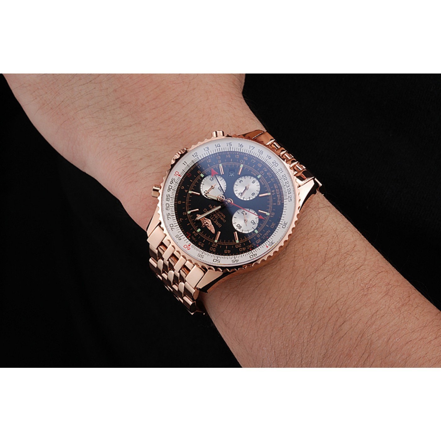 MiroTime Swiss Breitling Navitimer Black Dial Rose Gold Case And Bracelet