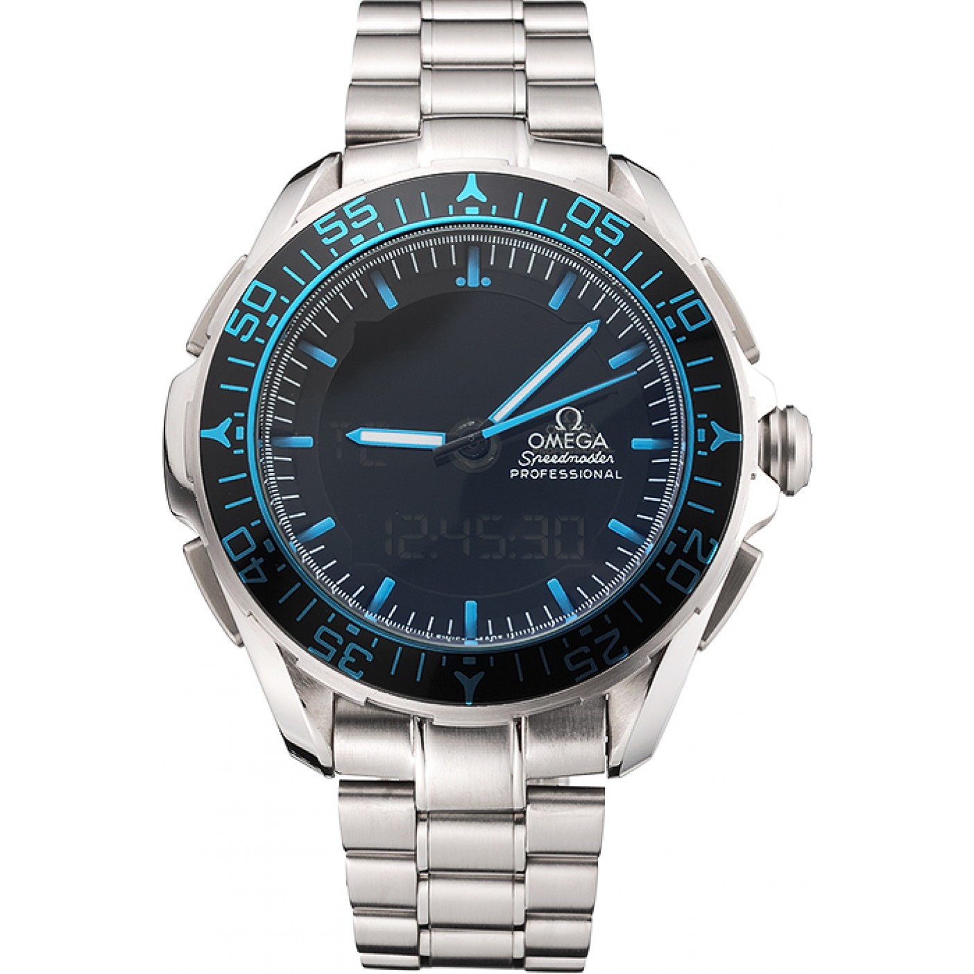 MiroTime Omega Speedmaster Skywalker X-33 Black Dial Blue On Black Bezel Stainless Steel Case And Bracelet