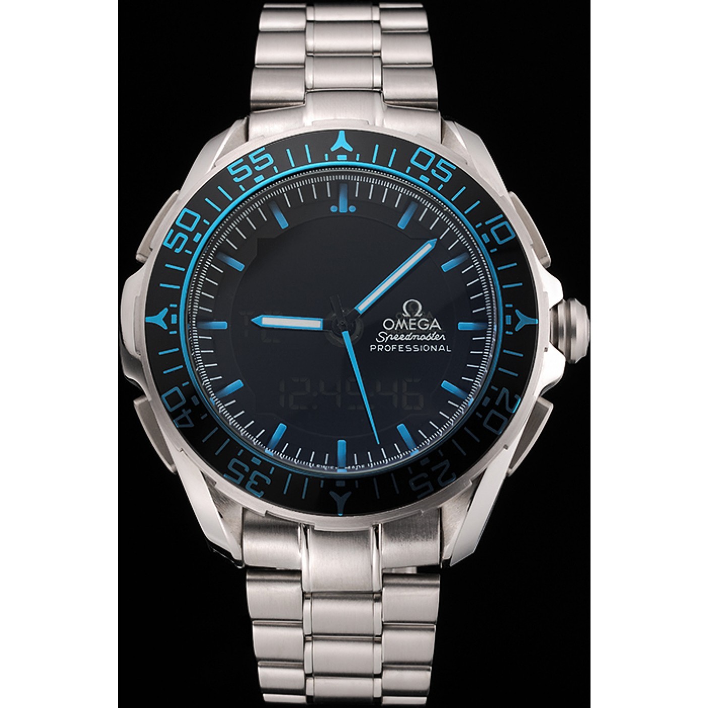 MiroTime Omega Speedmaster Skywalker X-33 Black Dial Blue On Black Bezel Stainless Steel Case And Bracelet