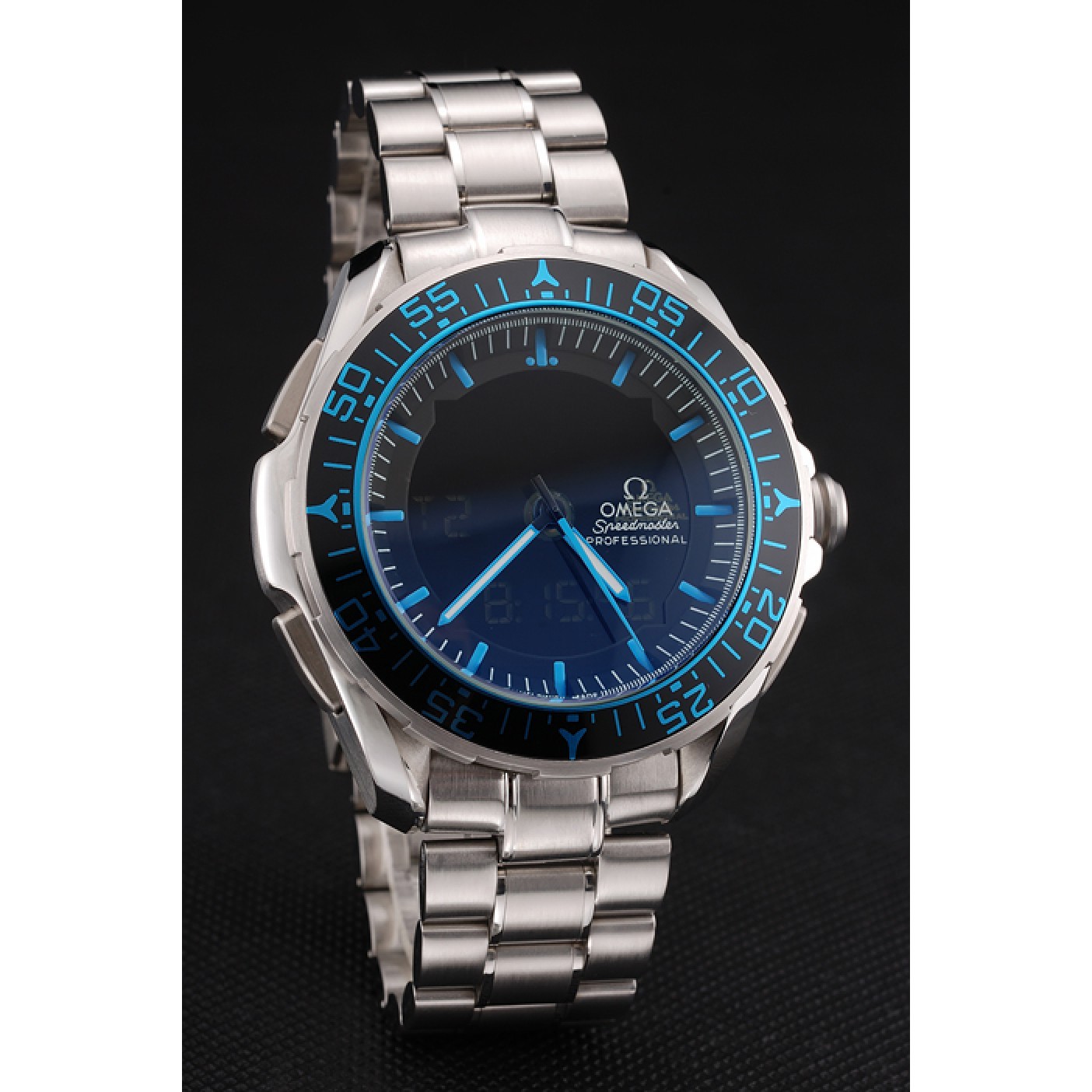 MiroTime Omega Speedmaster Skywalker X-33 Black Dial Blue On Black Bezel Stainless Steel Case And Bracelet