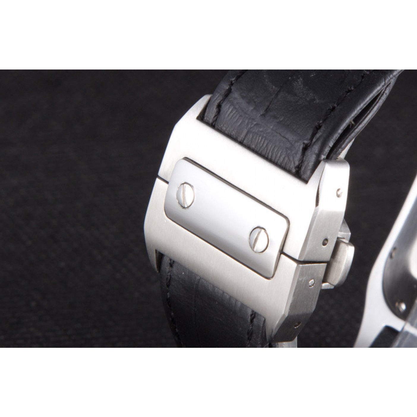 MiroTime Swiss Cartier Santos Stainless Steel Bezel with Black Leather Strap 621524