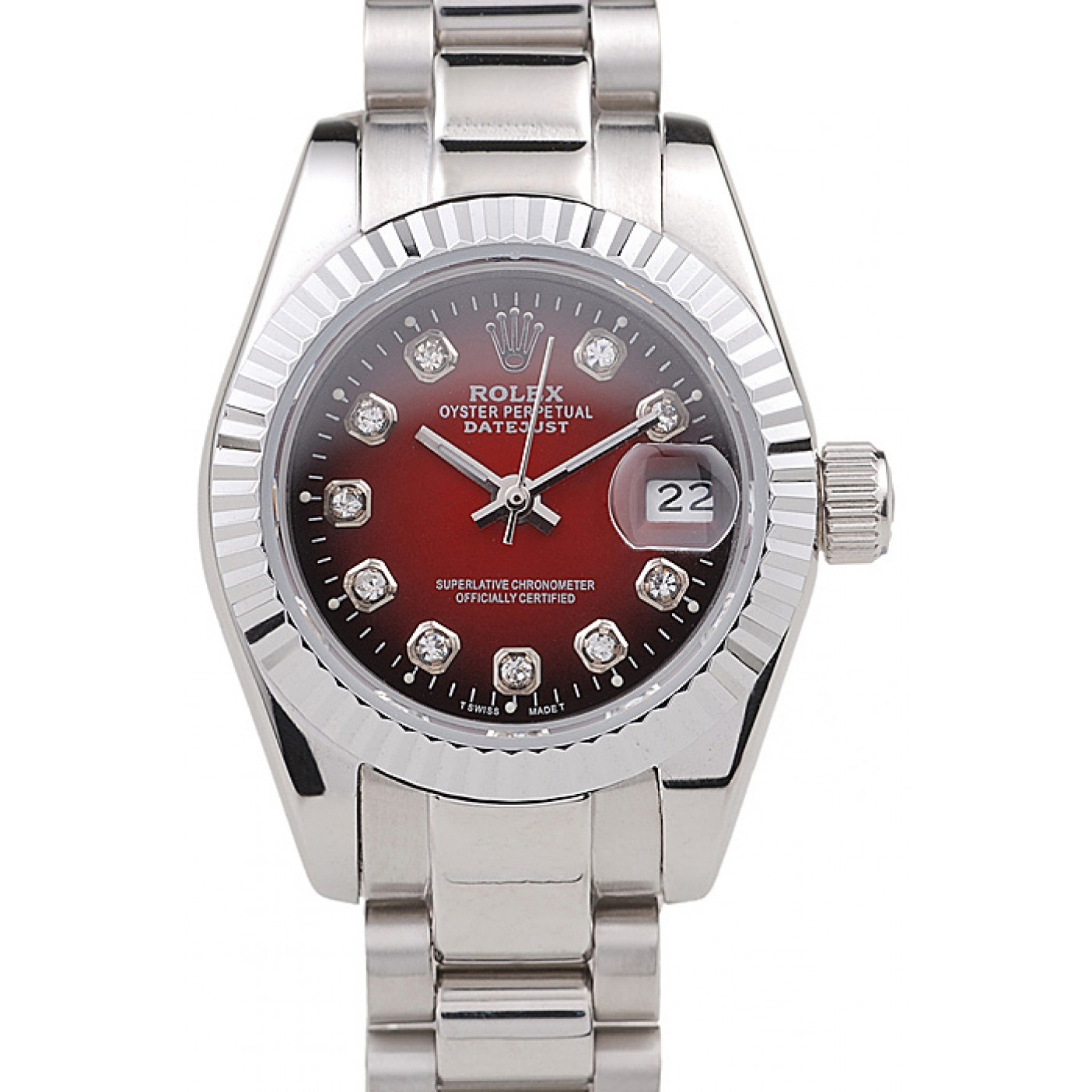 MiroTime Rolex Datejust Polished Stainless Steel Two Tone Red Dial