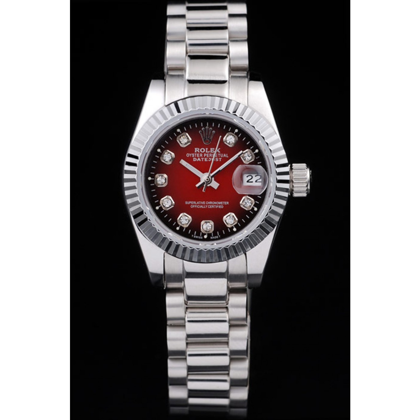 MiroTime Rolex Datejust Polished Stainless Steel Two Tone Red Dial