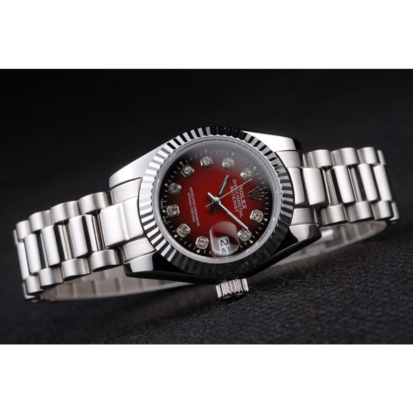 MiroTime Rolex Datejust Polished Stainless Steel Two Tone Red Dial