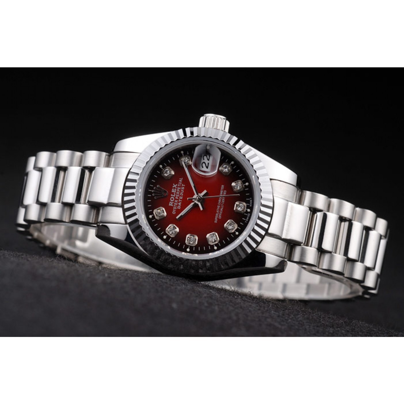 MiroTime Rolex Datejust Polished Stainless Steel Two Tone Red Dial