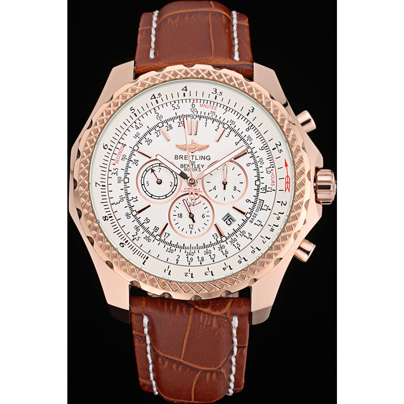 MiroTime Breitling Bentley Motors Speed Gold Case White Dial Brown Leather Bracelet 622233