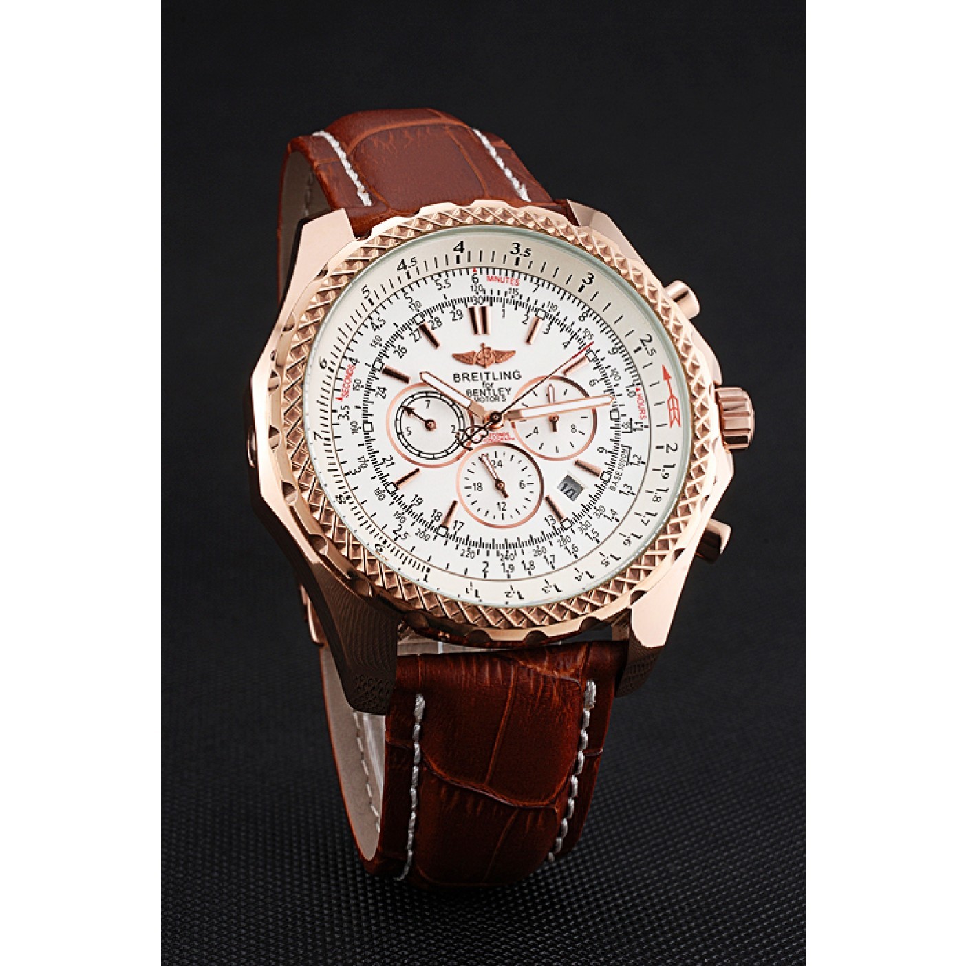 MiroTime Breitling Bentley Motors Speed Gold Case White Dial Brown Leather Bracelet 622233