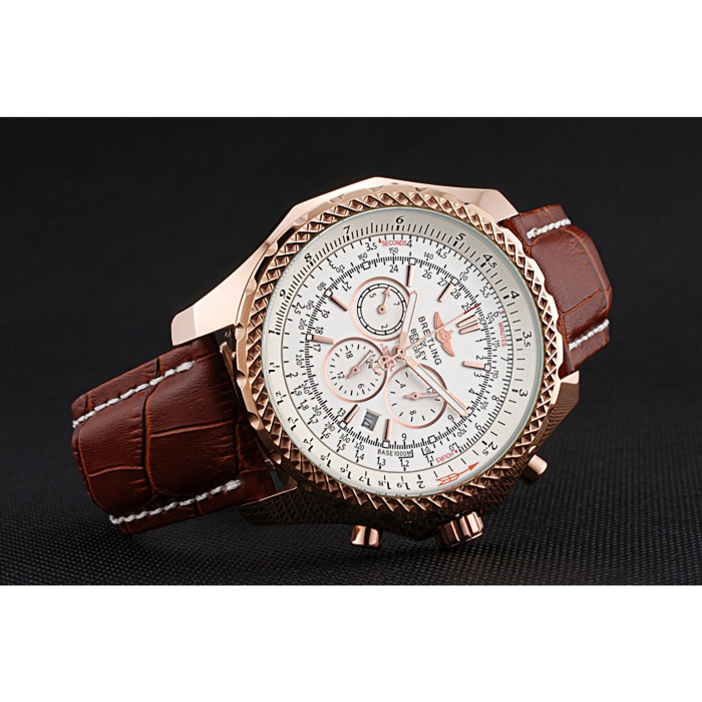 MiroTime Breitling Bentley Motors Speed Gold Case White Dial Brown Leather Bracelet 622233