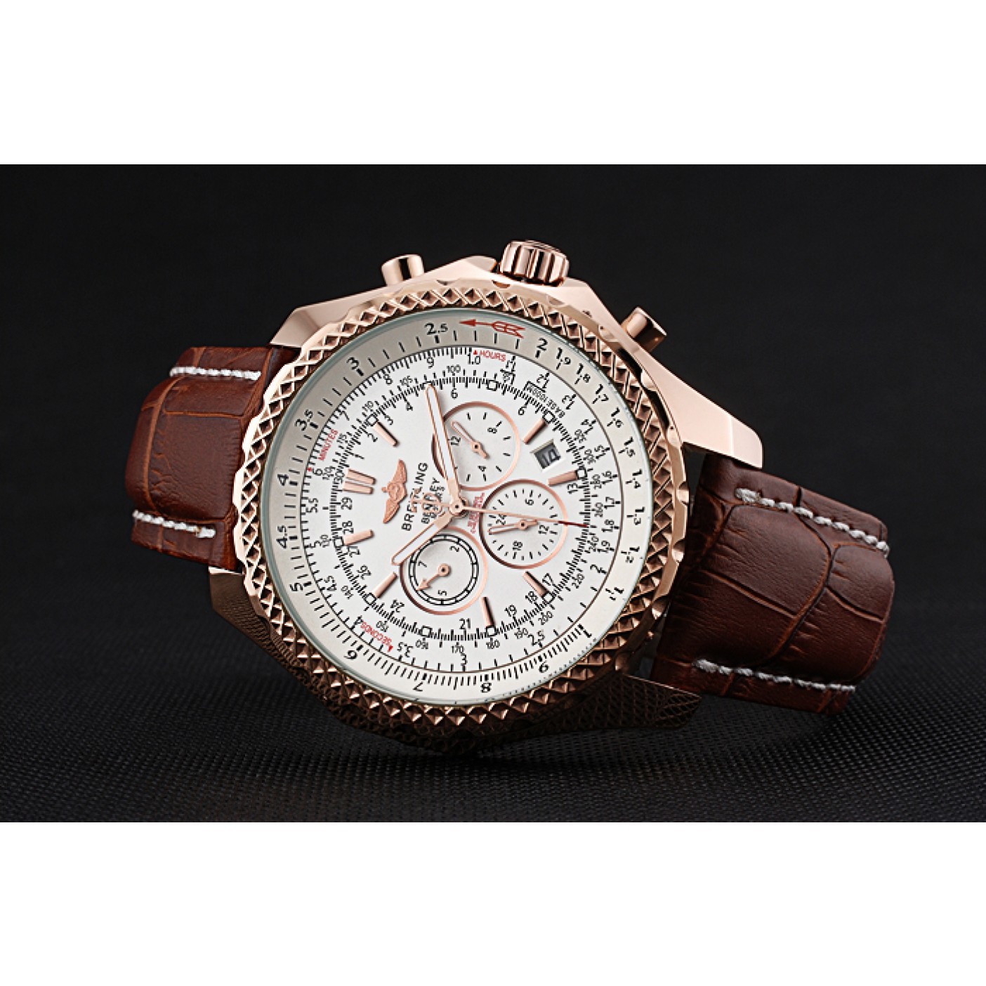 MiroTime Breitling Bentley Motors Speed Gold Case White Dial Brown Leather Bracelet 622233