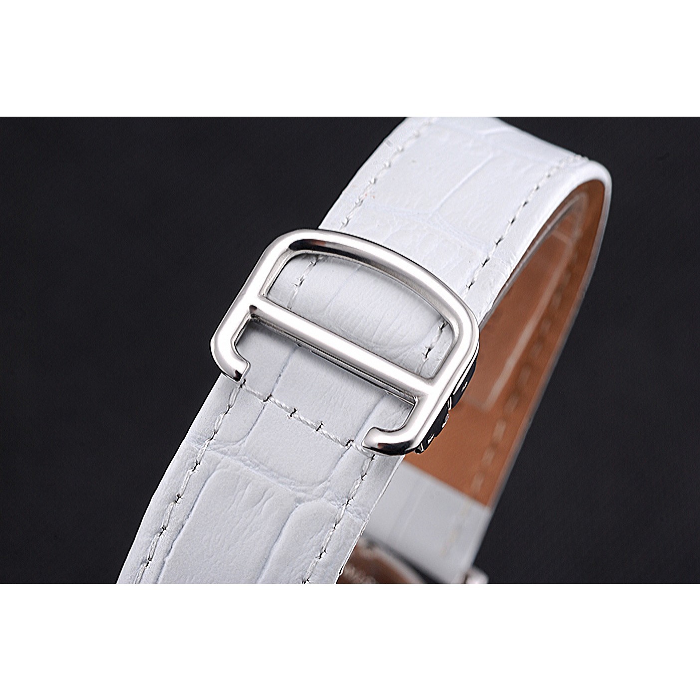 MiroTime Cartier Ronde Second Time Zone White Dial Stainless Steel Case With Diamonds White Leather Strap 622803